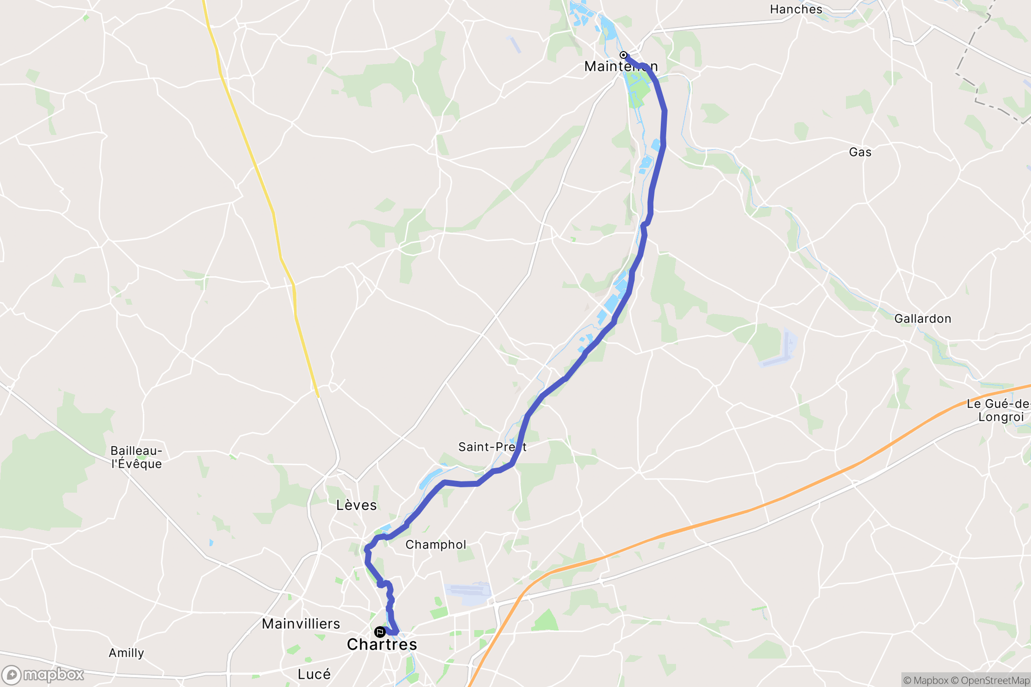 Maintenon : carte du parcours de randonnée - France