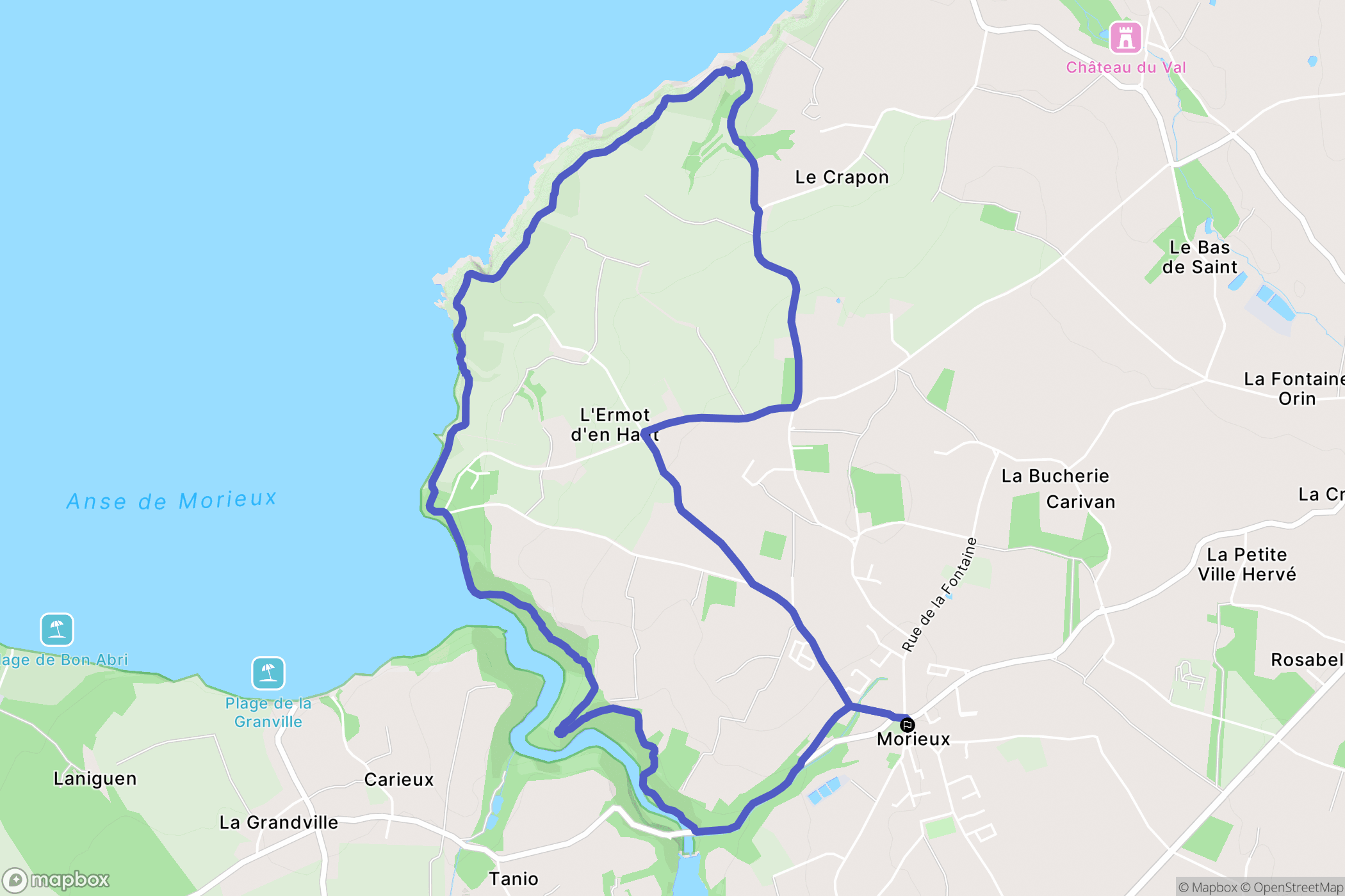 Morieux : carte du parcours de randonnée - France