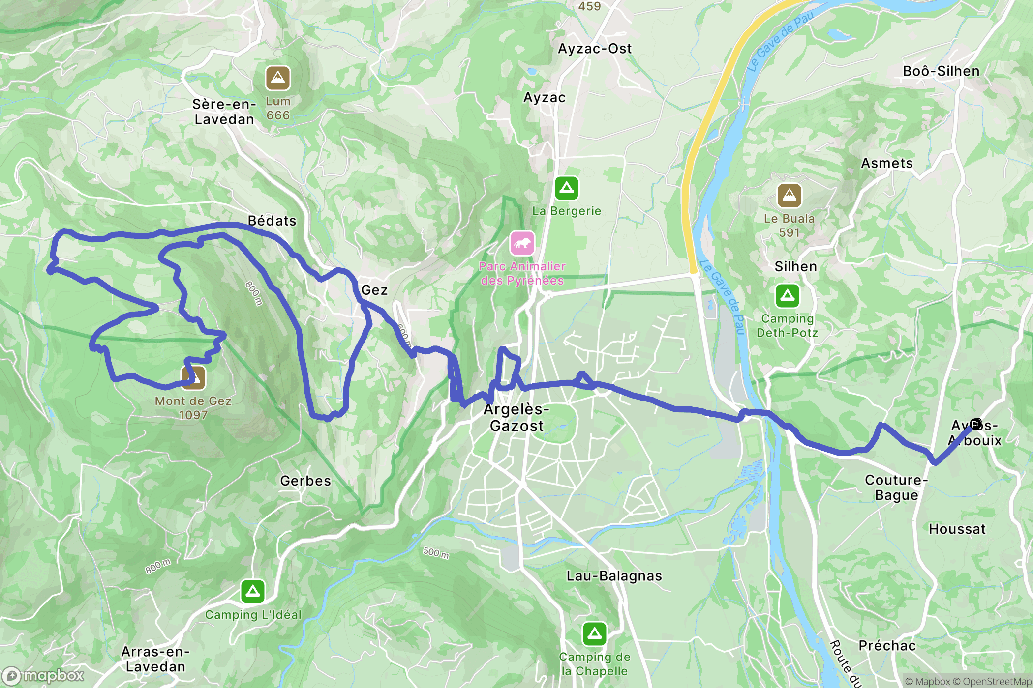 Ayros-Arbouix : carte du parcours de randonnée - France