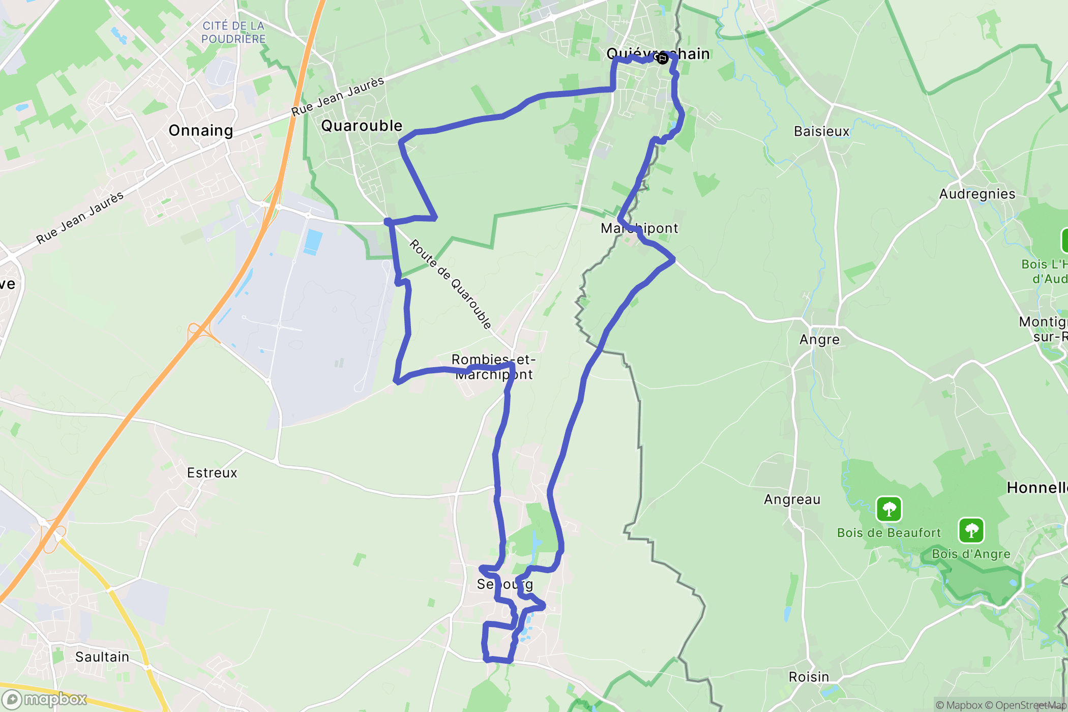 Quiévrechain : carte du parcours de randonnée - France