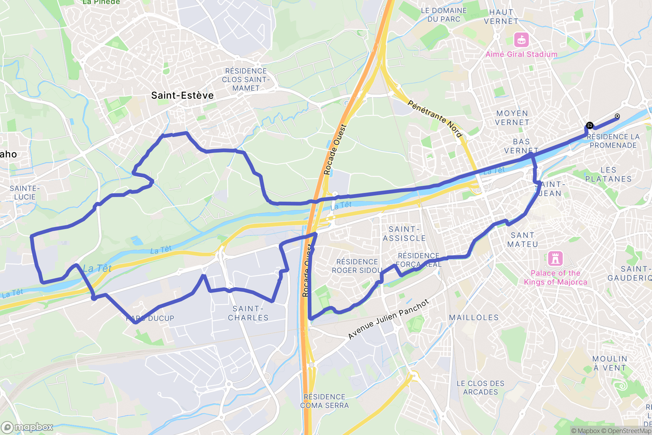 Perpignan : carte du parcours de randonnée - France