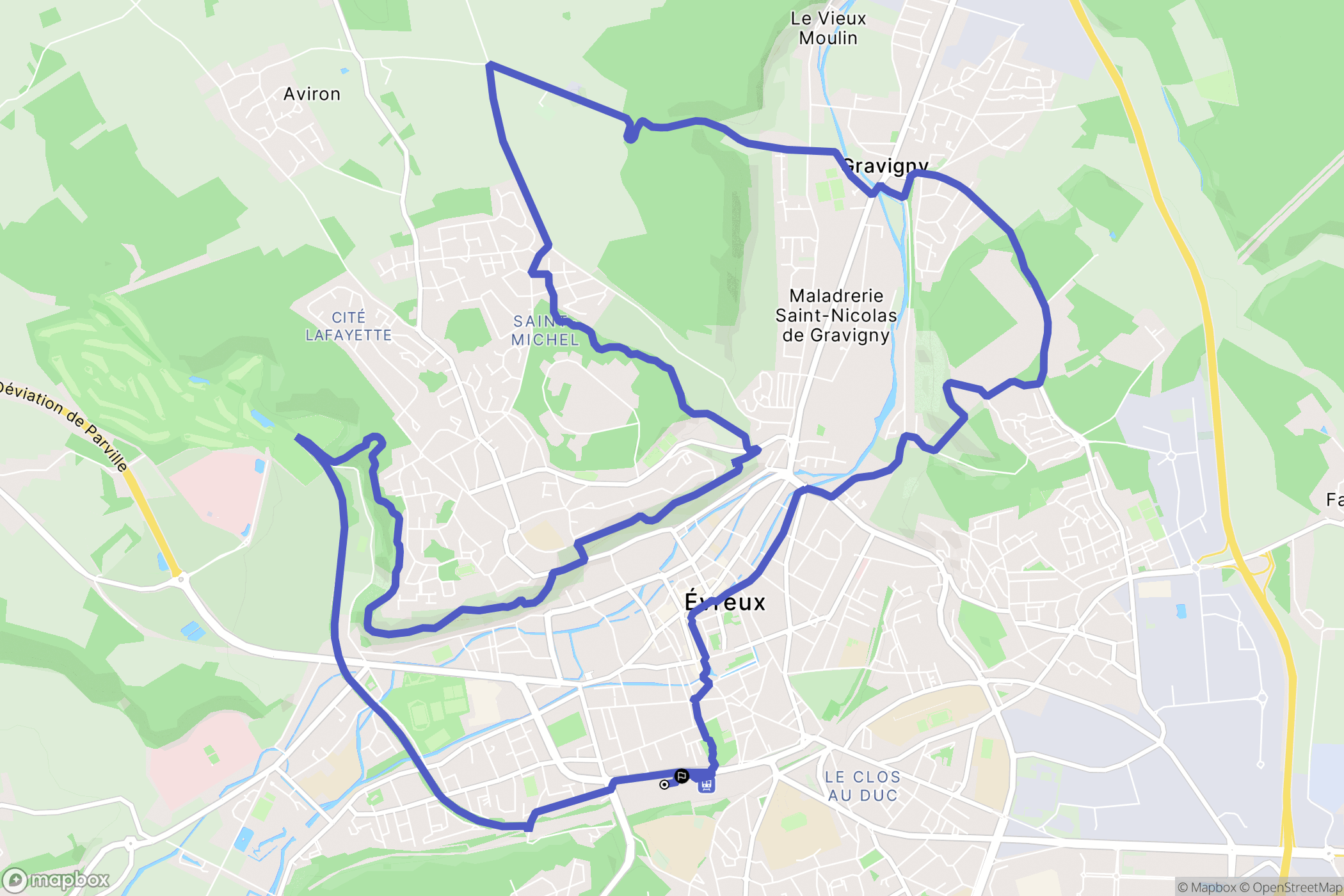 Évreux : carte du parcours de randonnée - France