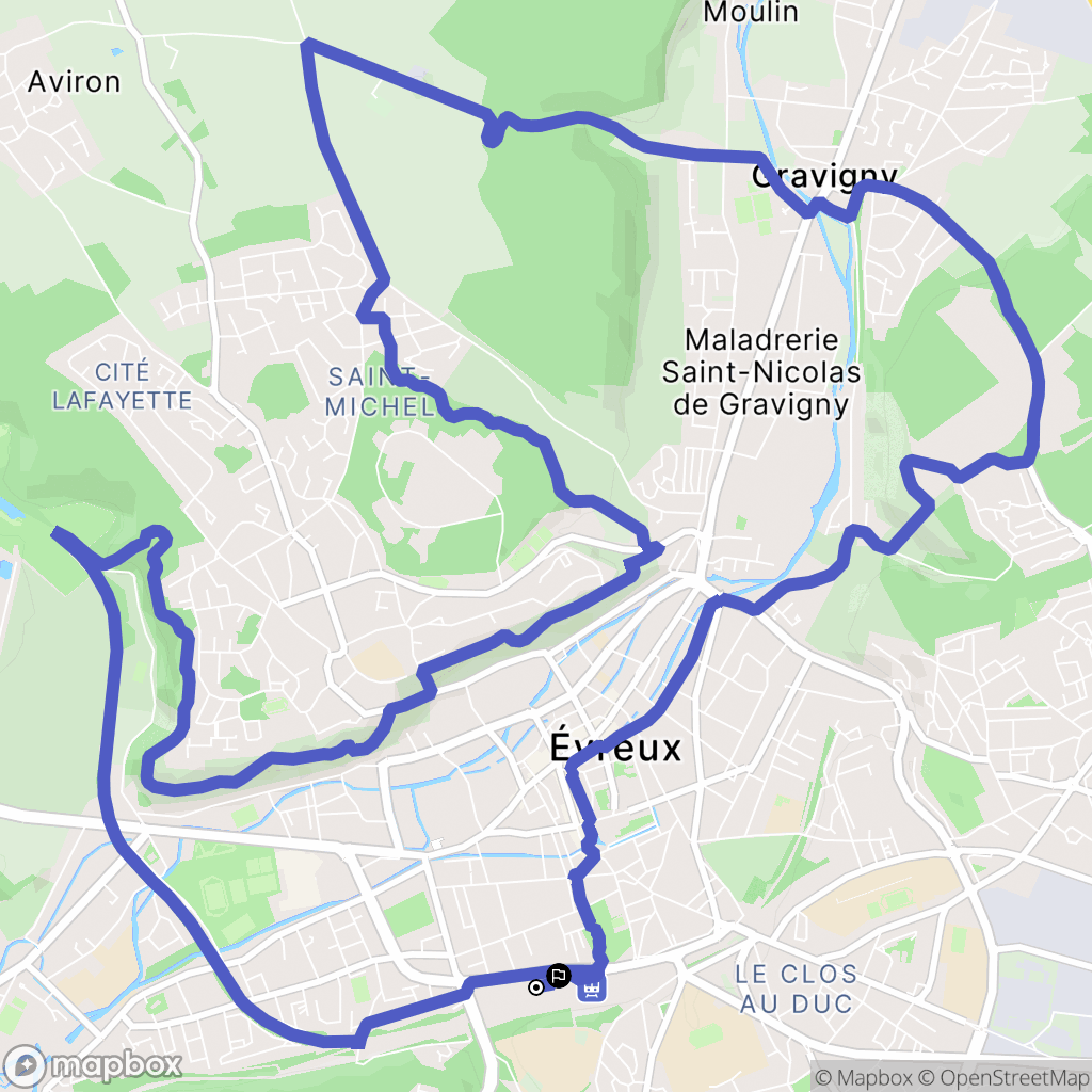 Évreux : carte du parcours de randonnée - France