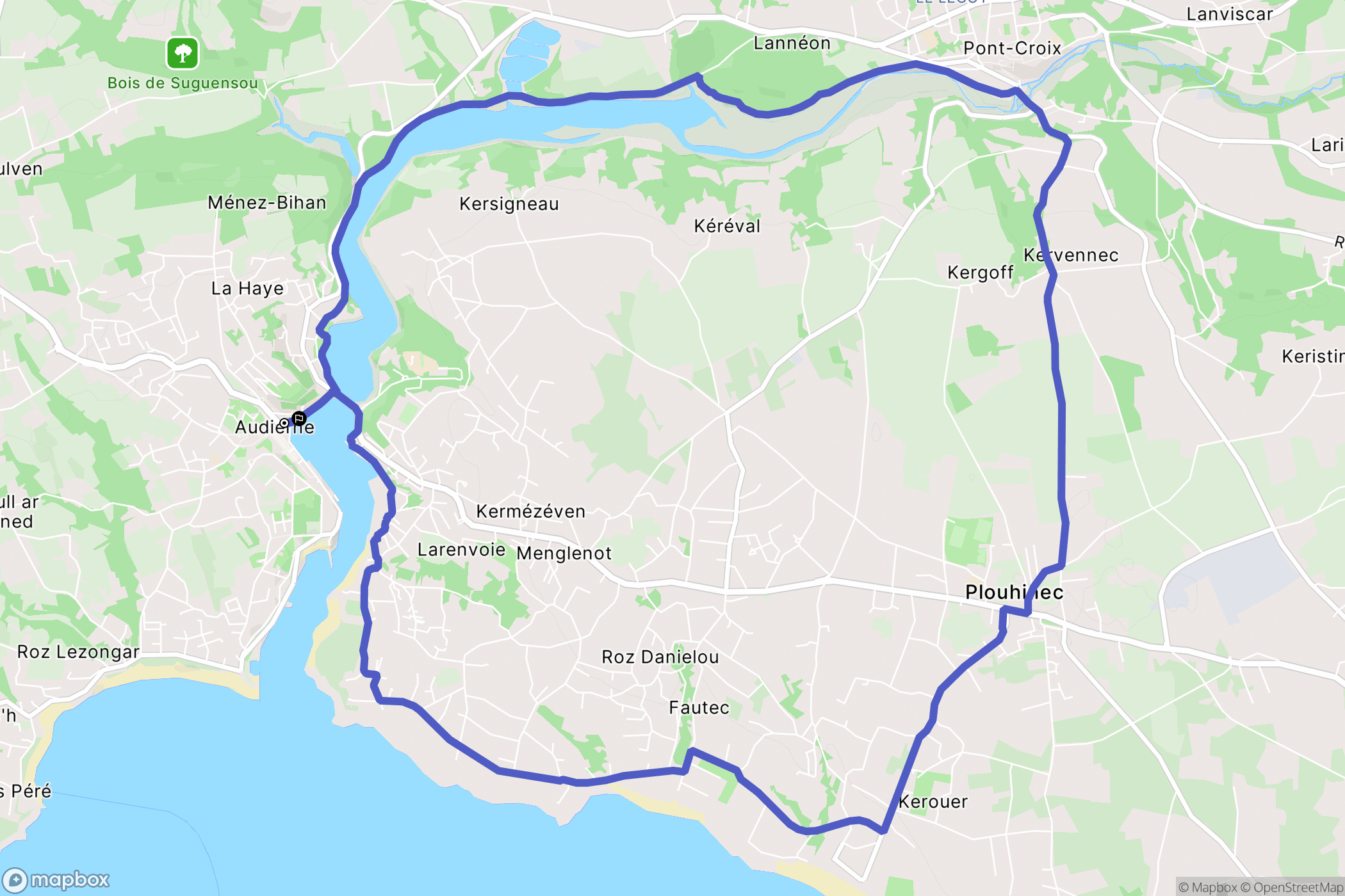 Audierne : carte du parcours de randonnée - France