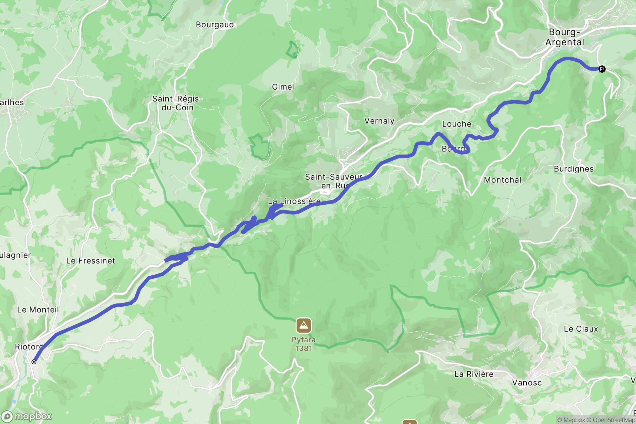 Riotord : carte du parcours de randonnée - France