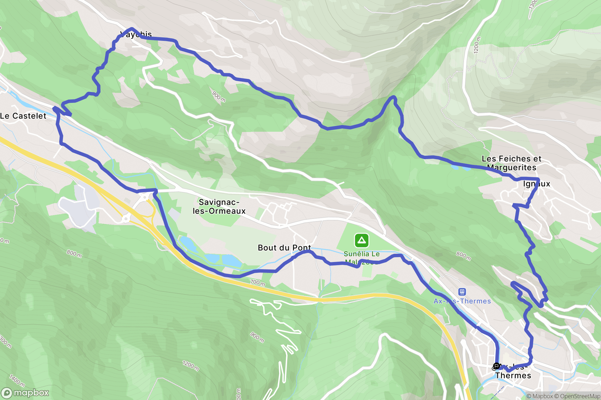 Ax-les-Thermes : carte du parcours de randonnée - France