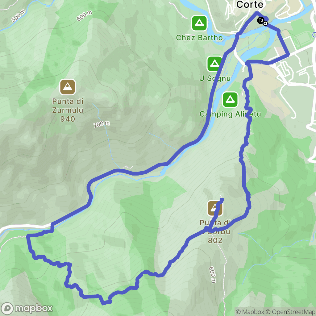 Corte : carte du parcours de randonnée - France