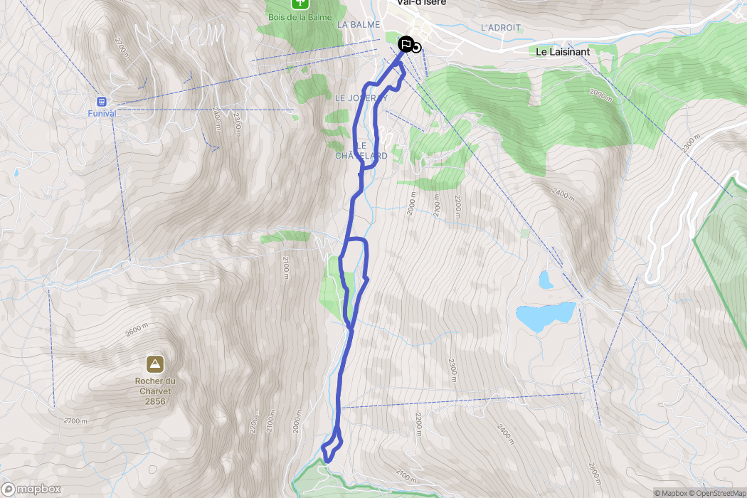 Val-d'Isère : carte du parcours de randonnée - France