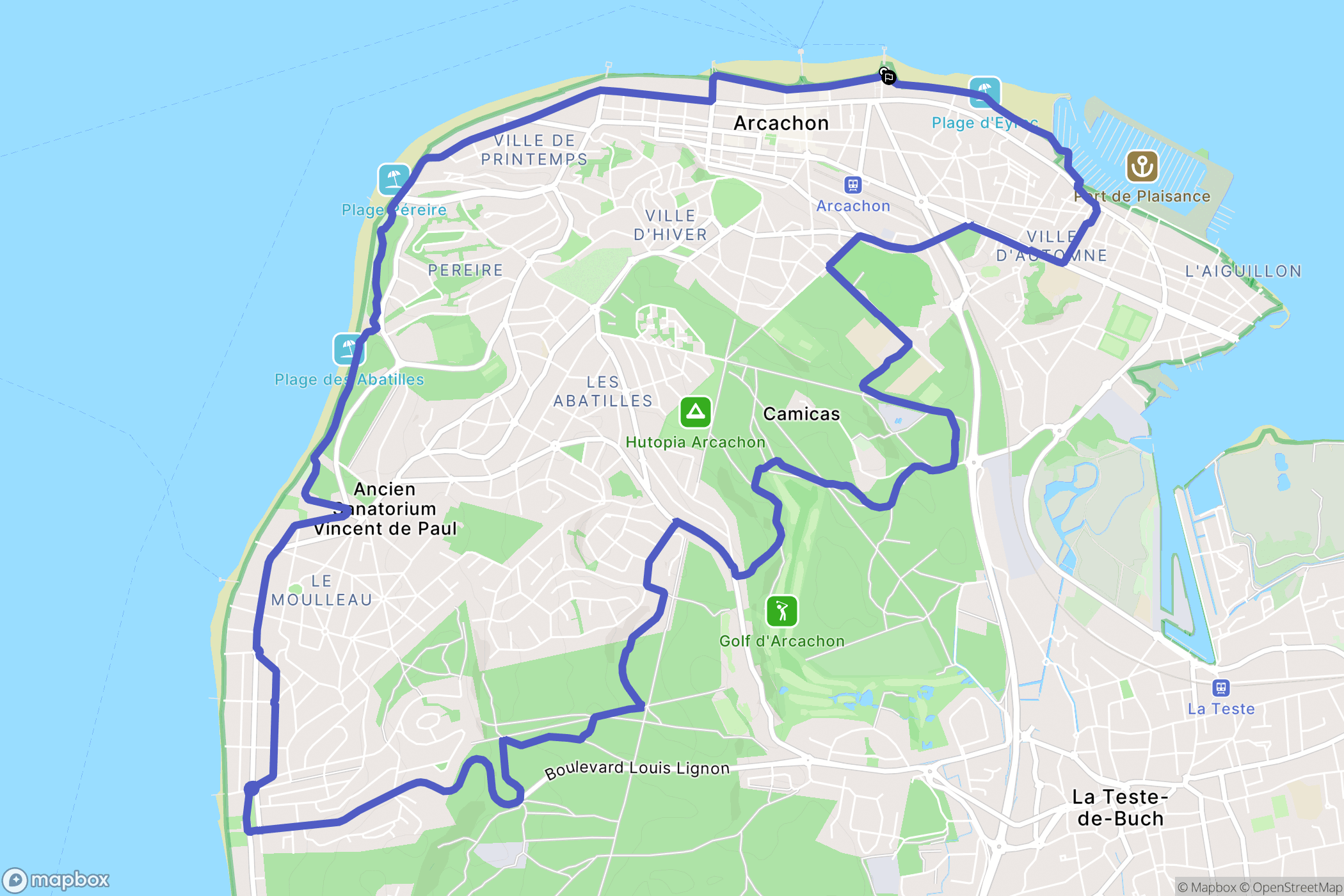 Arcachon : carte du parcours de randonnée - France