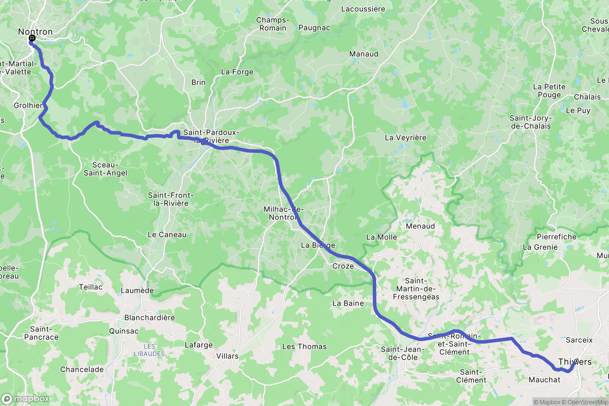 Thiviers : carte du parcours de randonnée - France