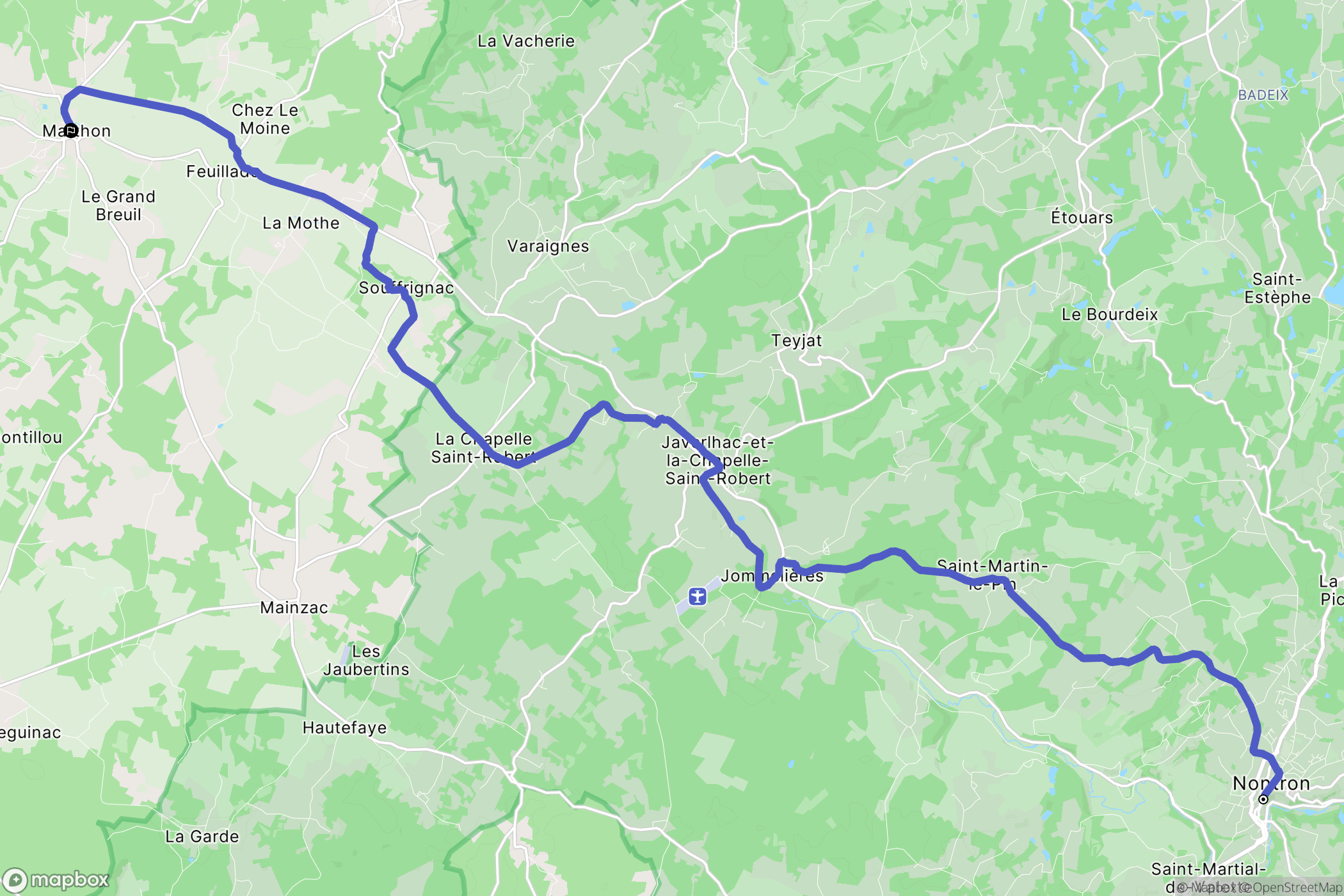 Nontron : carte du parcours de randonnée - France