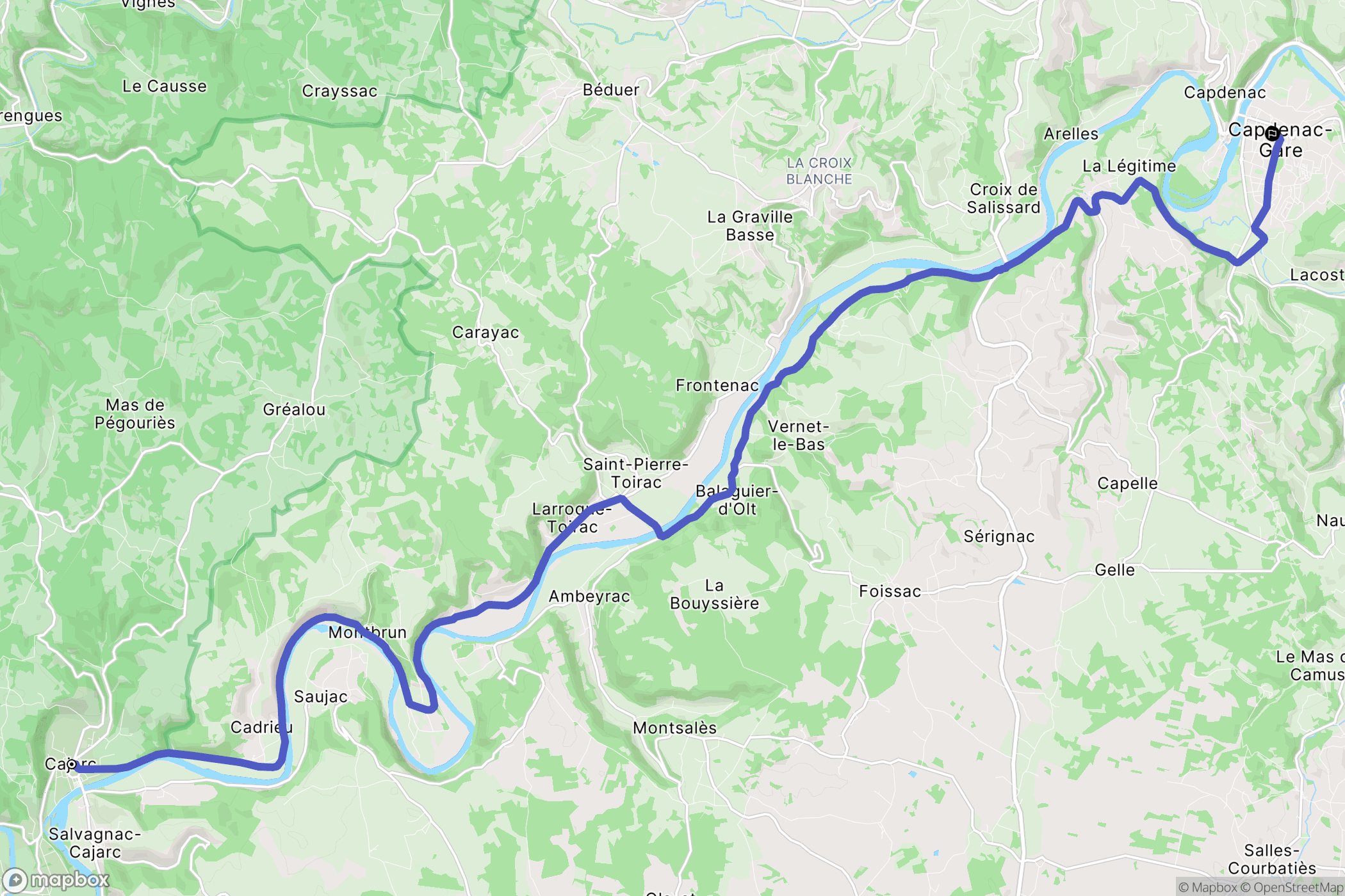 Cajarc : carte du parcours de randonnée - France