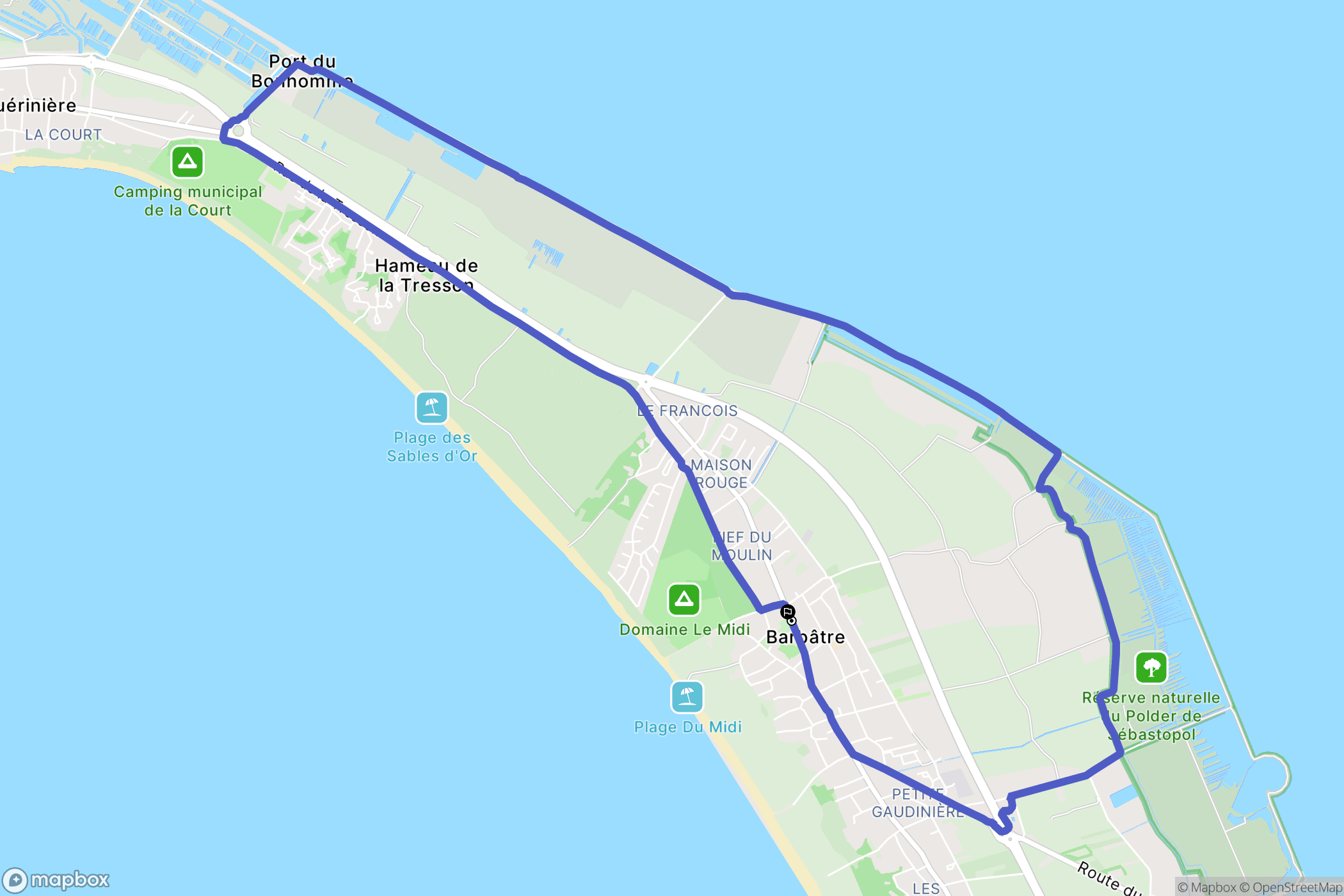 Barbâtre : carte du parcours de randonnée - France