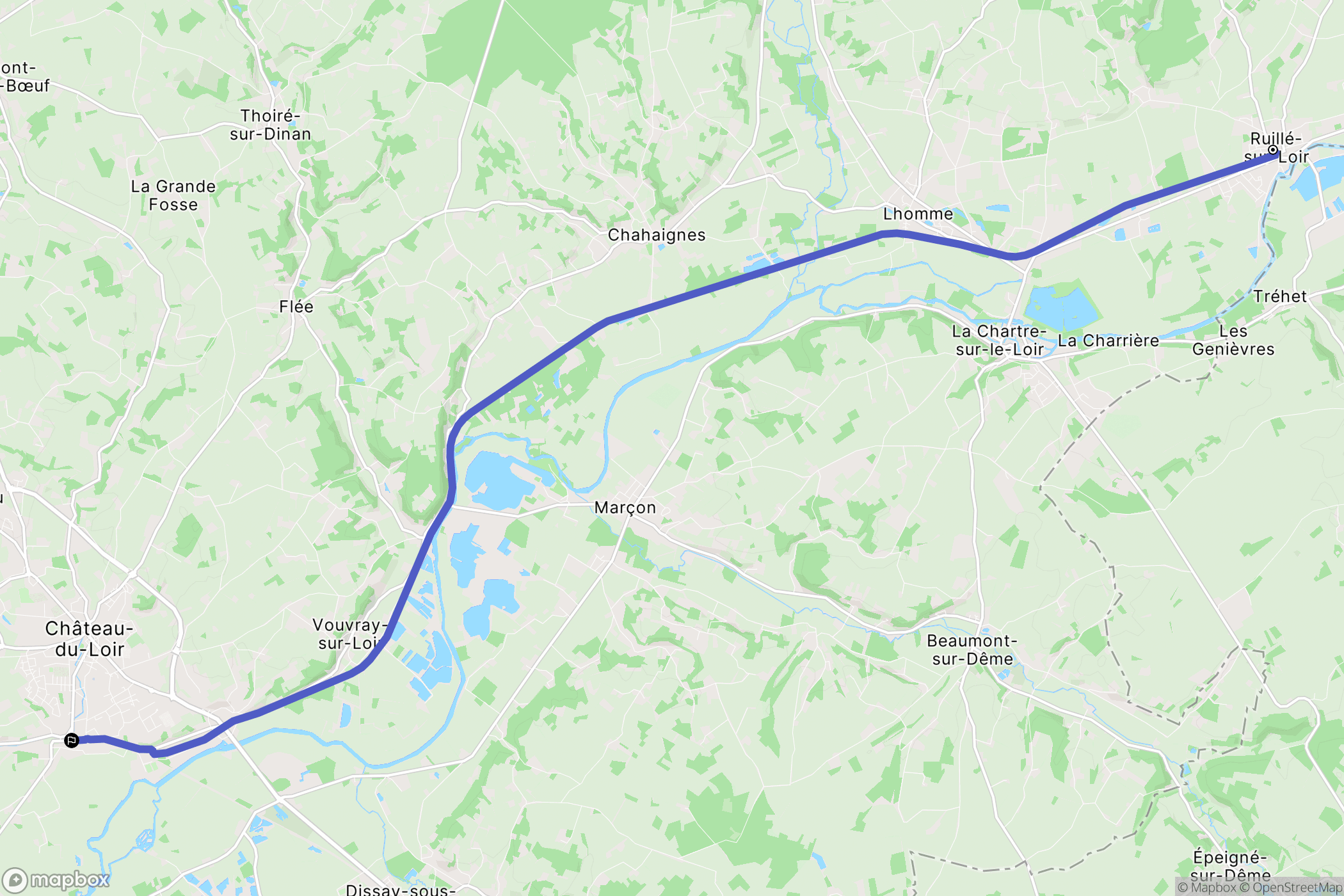 Loir en Vallée : carte du parcours de randonnée - France