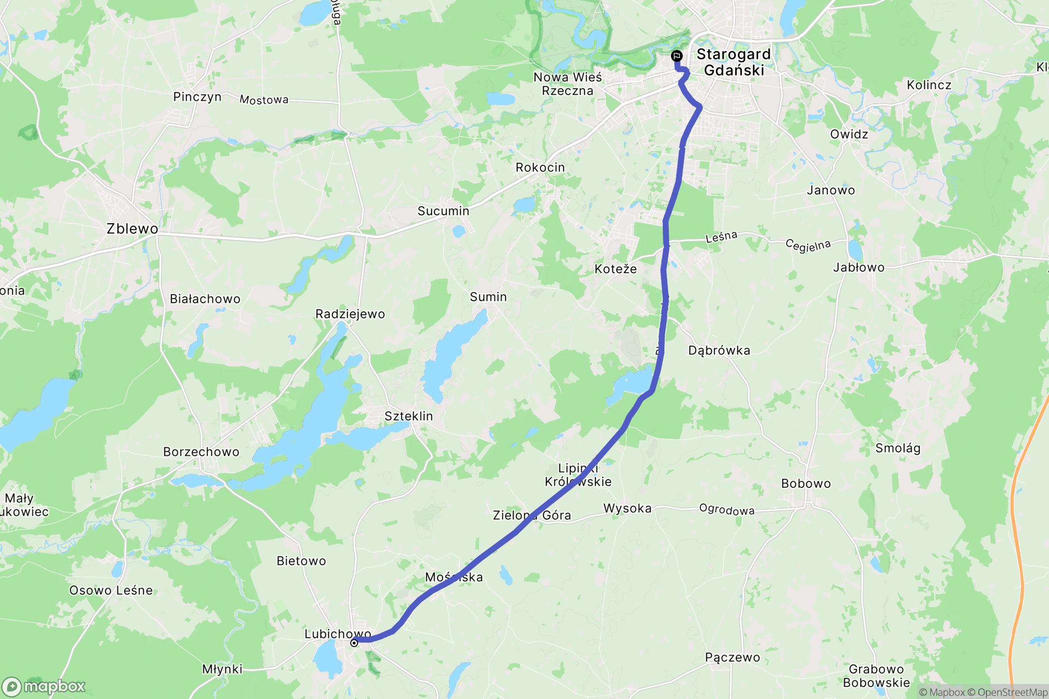 Lubichowo: mapa trasy - Poland