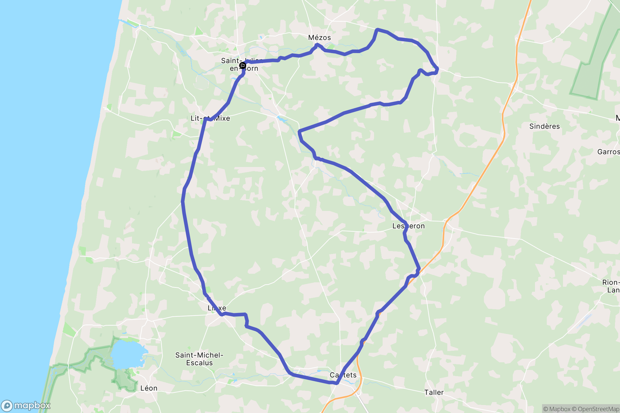 Saint-Julien-en-Born : carte du parcours de randonnée - France