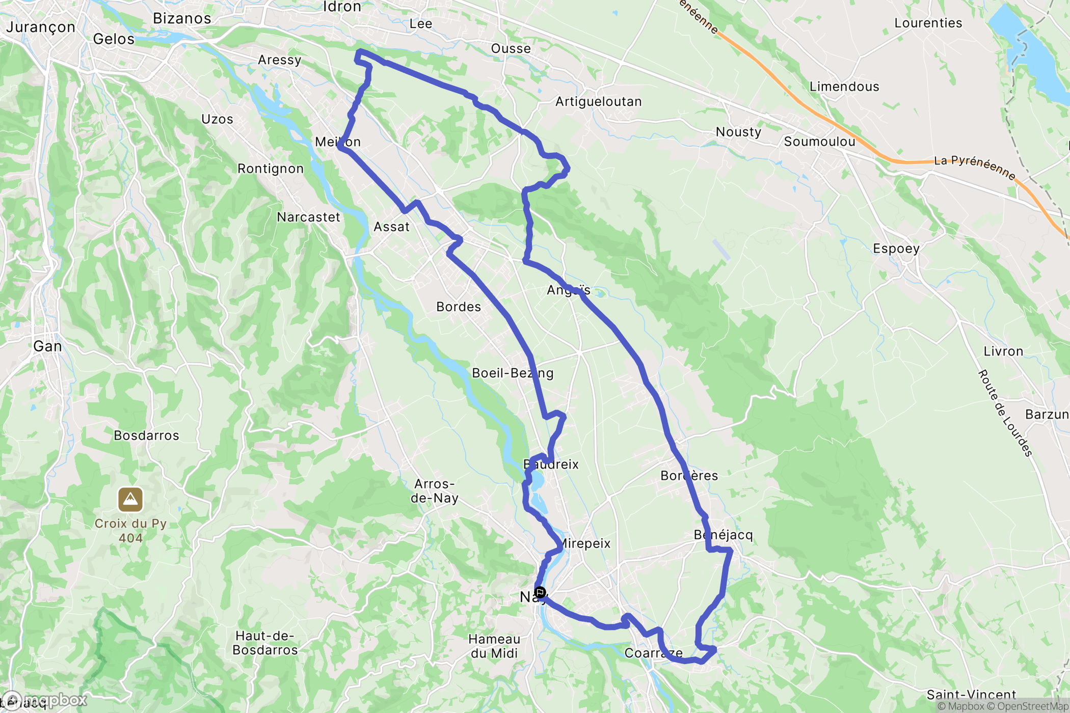 Nay : carte du parcours de randonnée - France