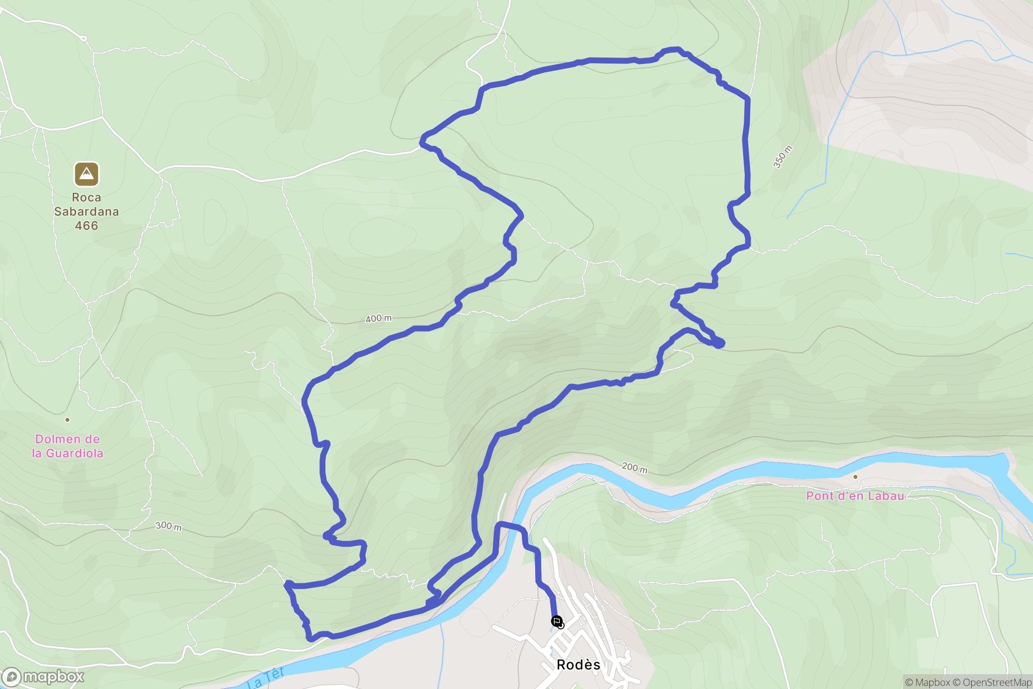 Rodes : carte du parcours de randonnée - France