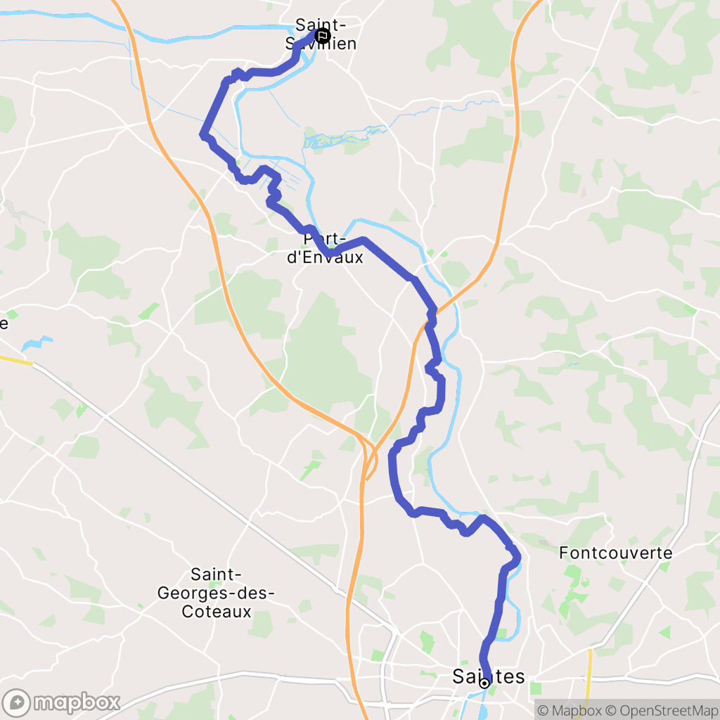 Saintes : carte du parcours de randonnée - France
