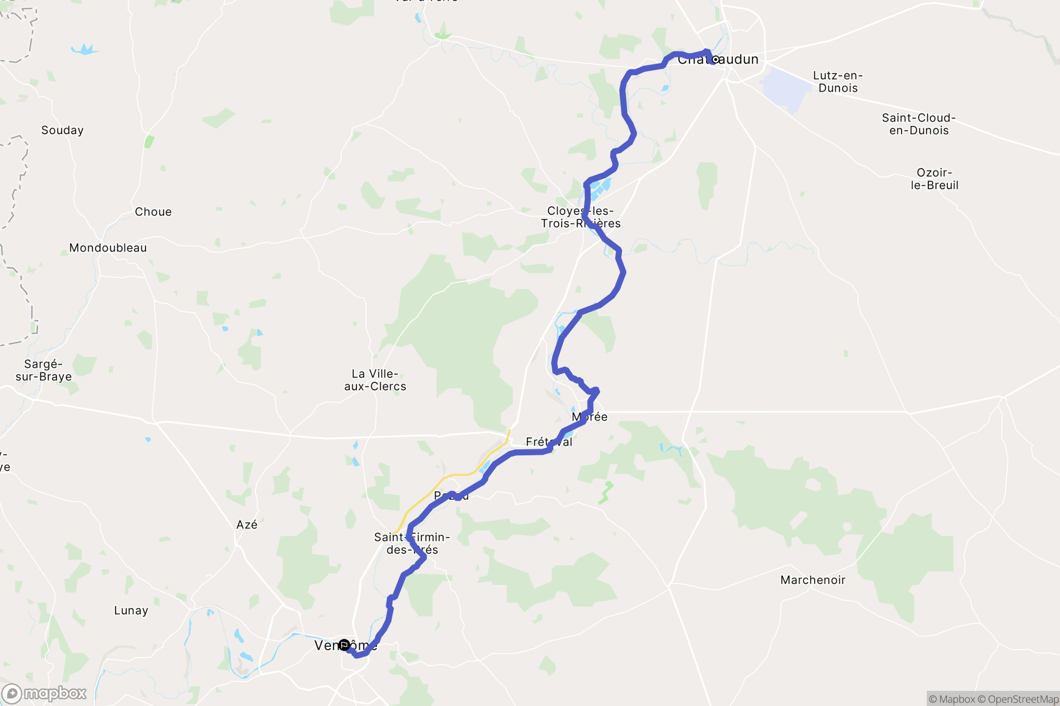 Châteaudun : carte du parcours de randonnée - France