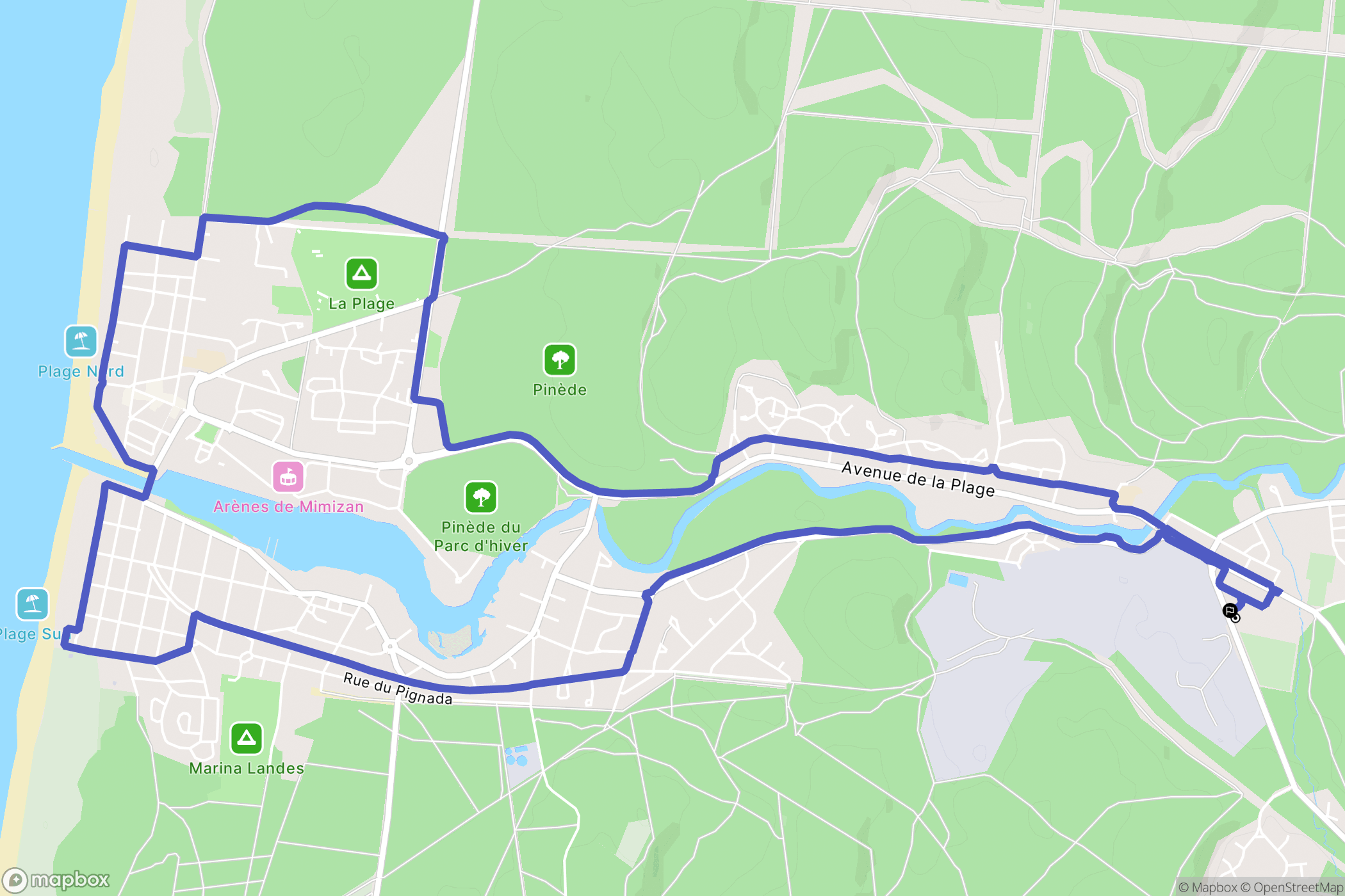 Mimizan : carte du parcours de randonnée - France