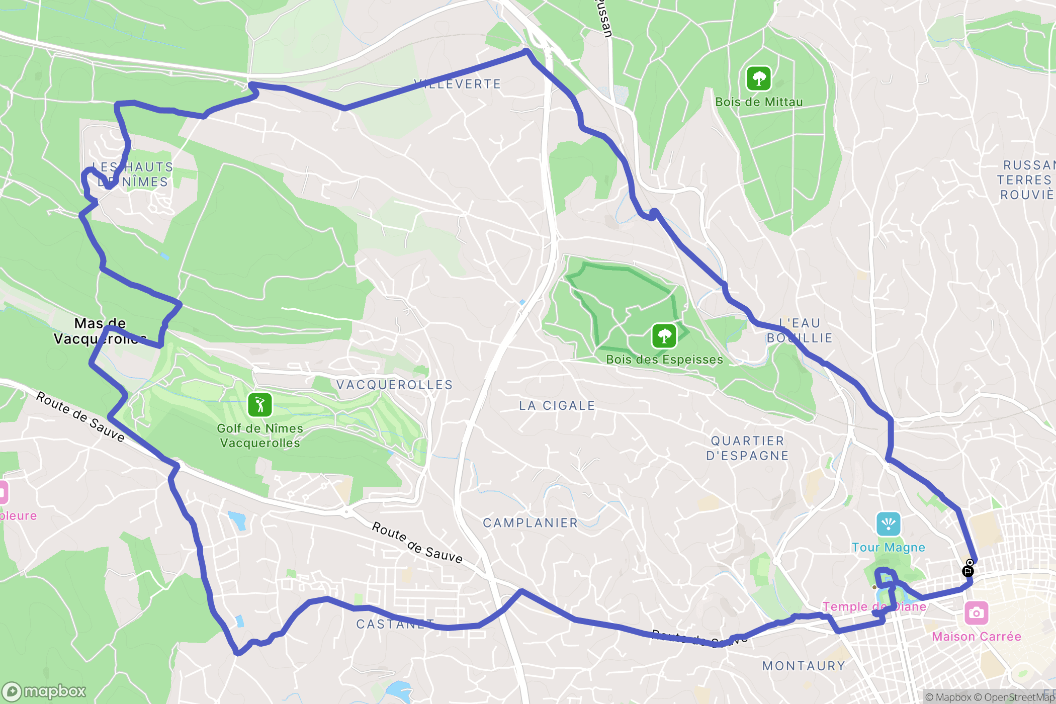 Nîmes : carte du parcours de randonnée - France