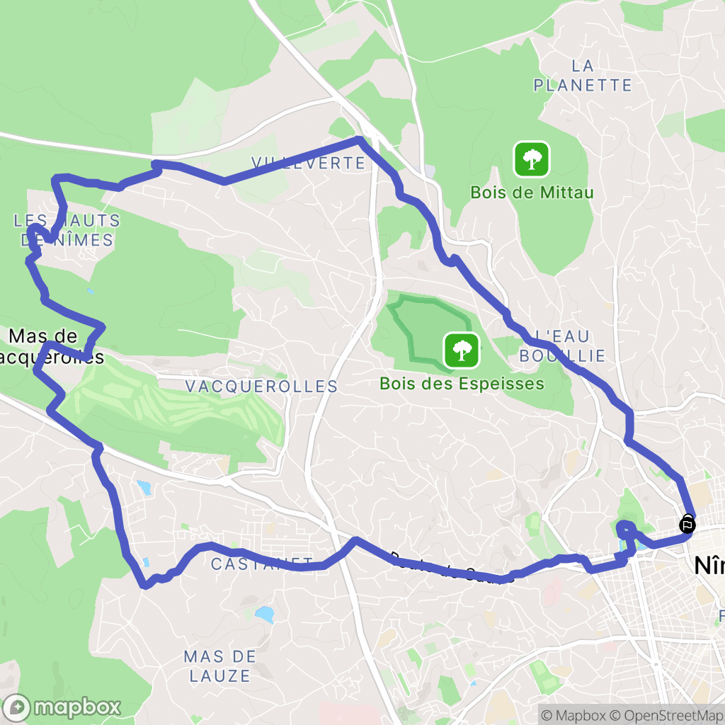 Nîmes : carte du parcours de randonnée - France