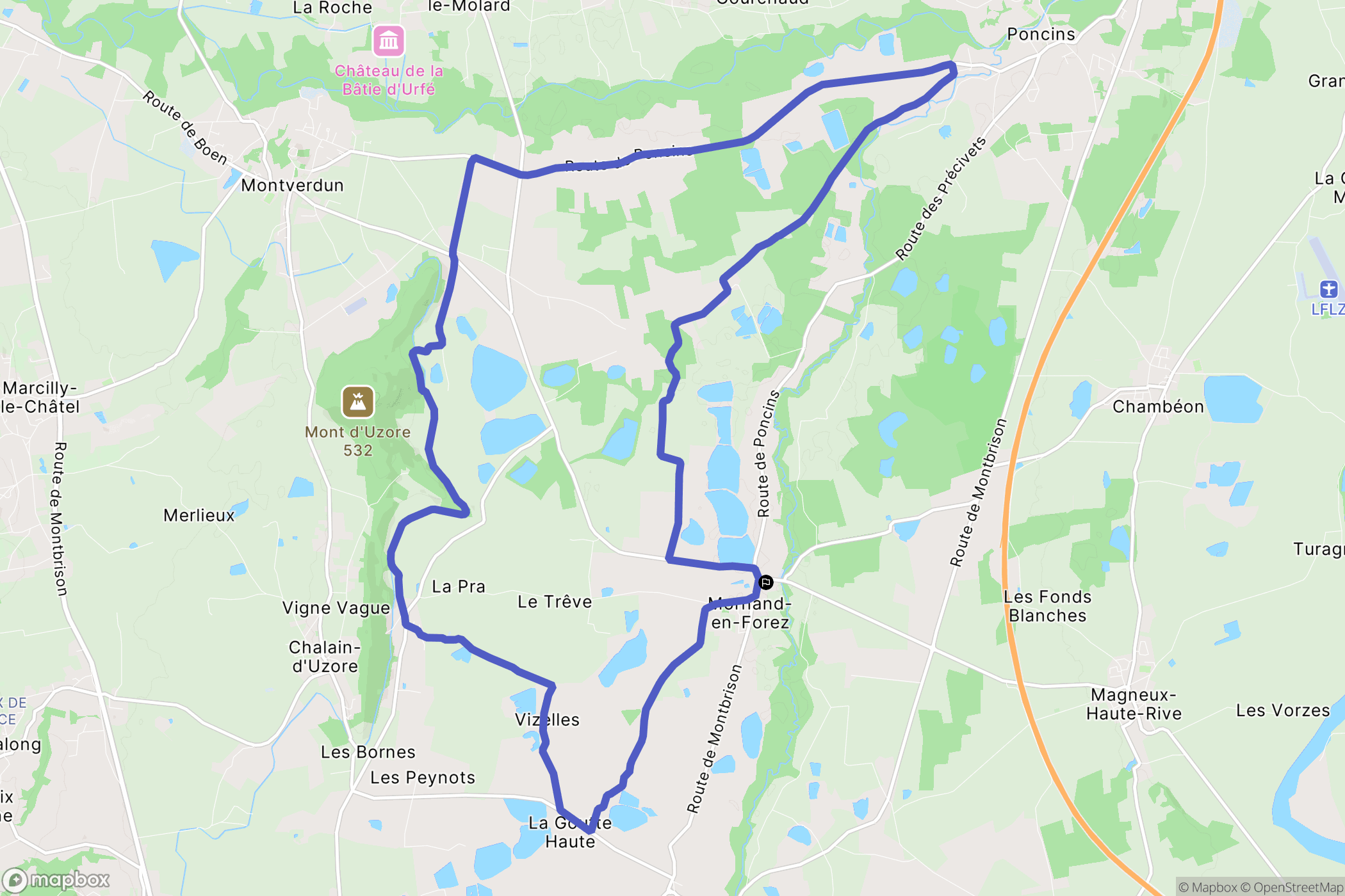 Mornand-en-Forez : carte du parcours de randonnée - France
