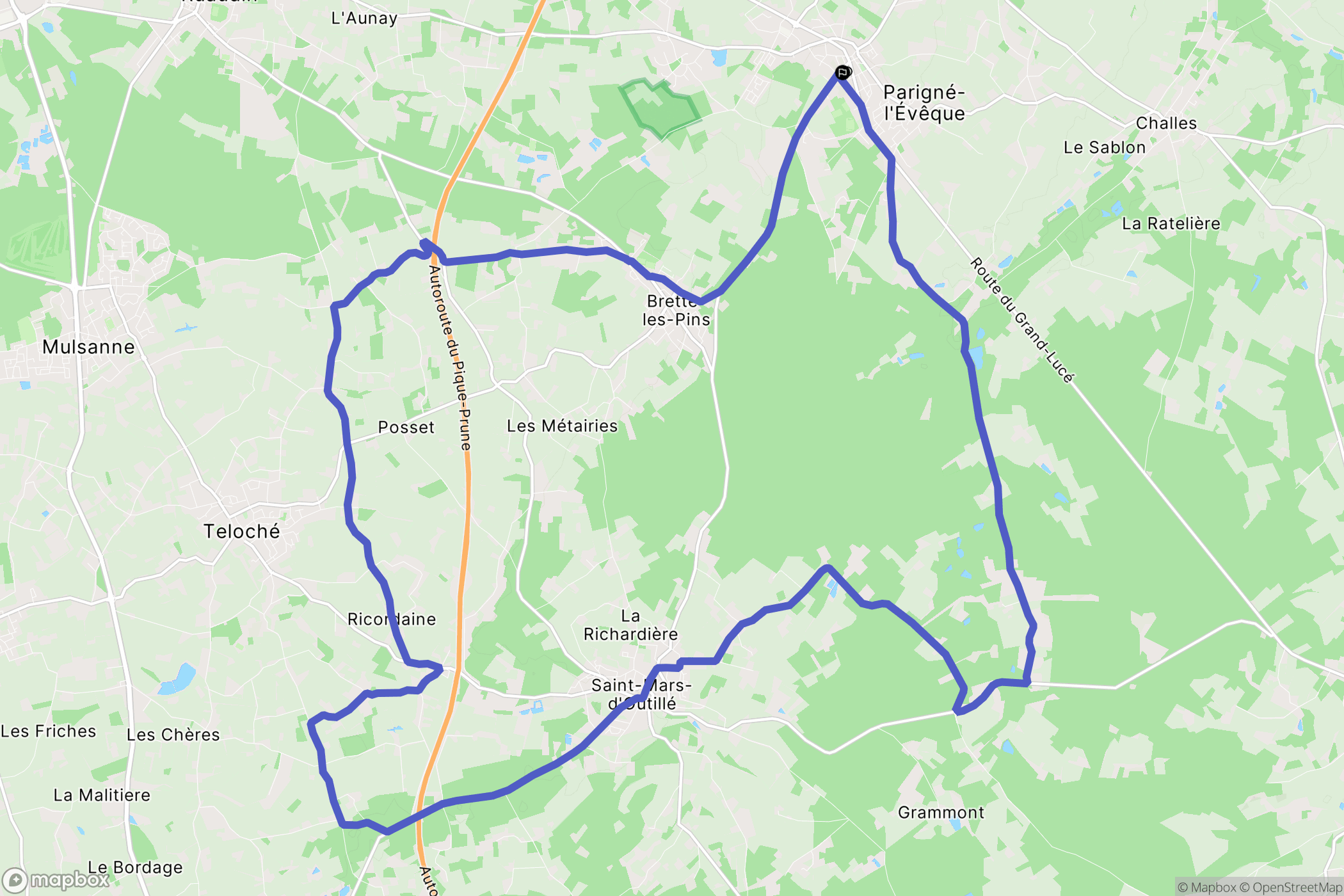 Parigné-l'Évêque : carte du parcours de randonnée - France