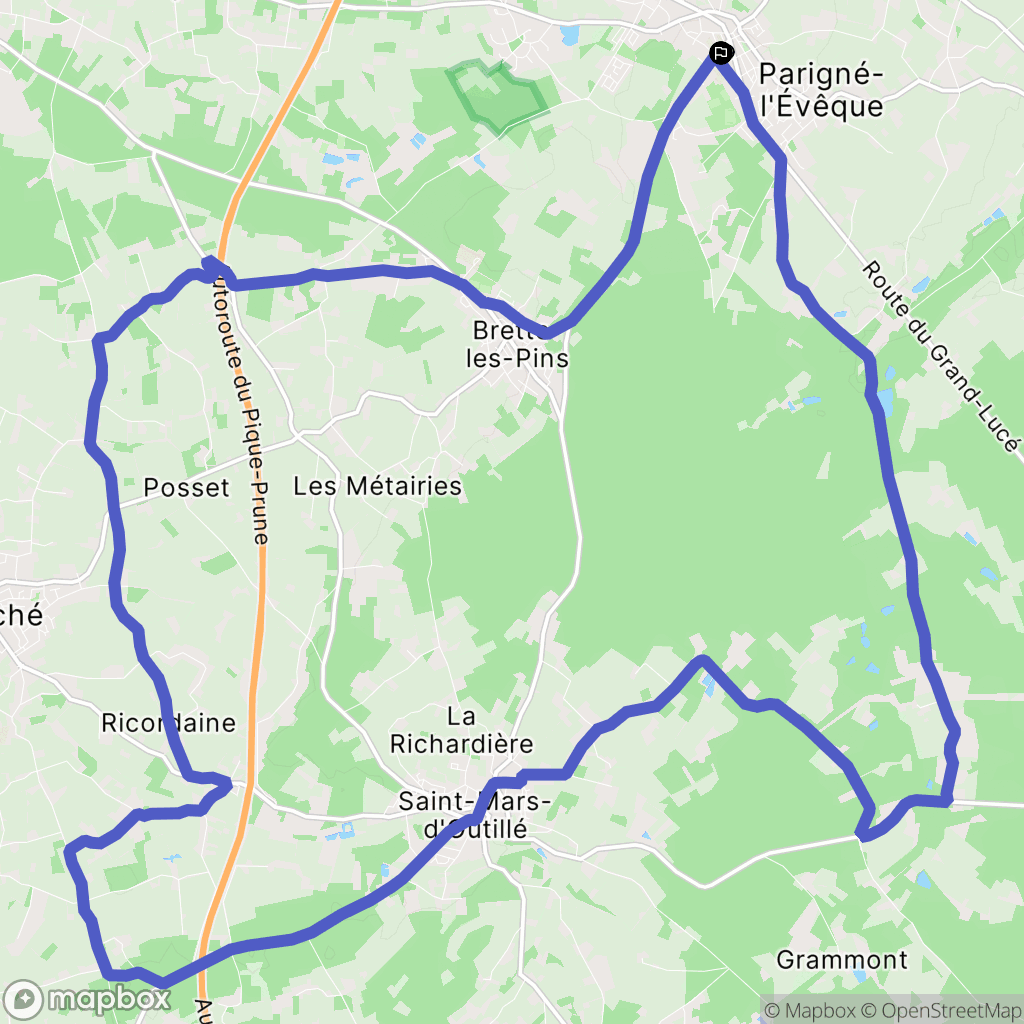 Parigné-l'Évêque : carte du parcours de randonnée - France