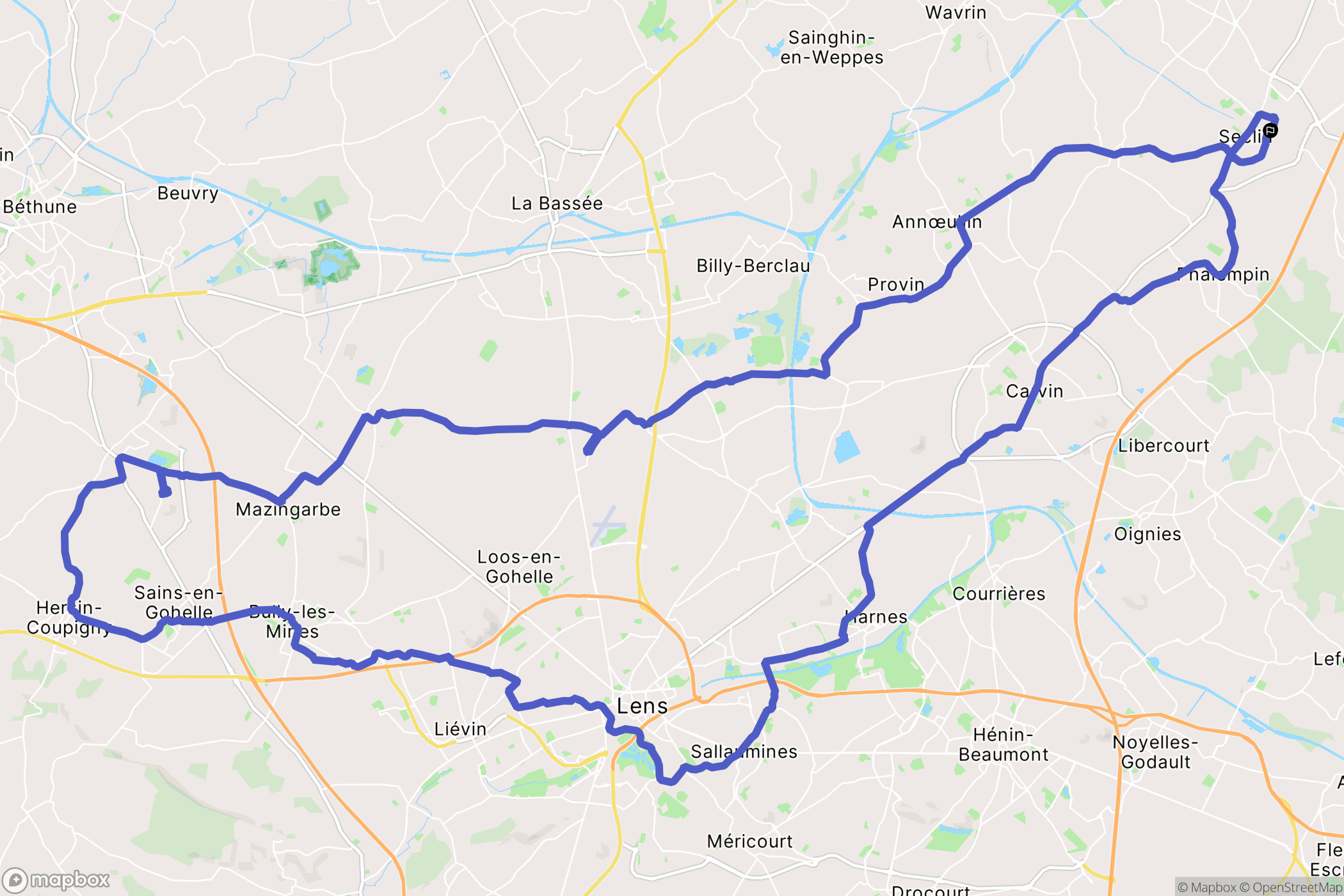 Seclin : carte du parcours de randonnée - France