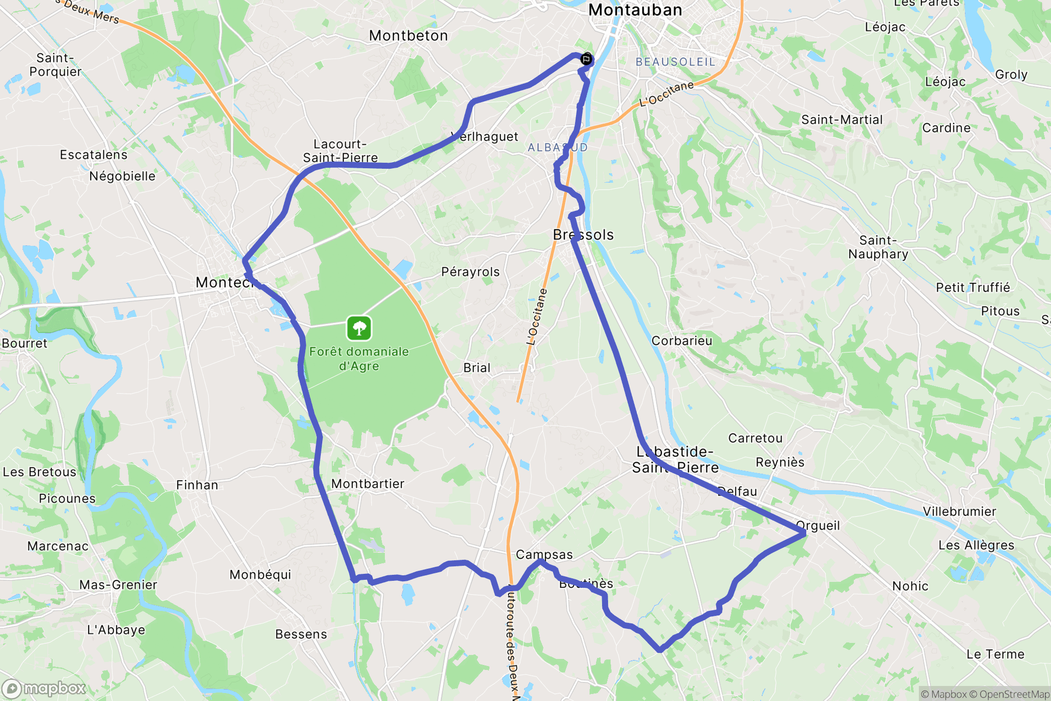 Montauban : carte du parcours de randonnée - France