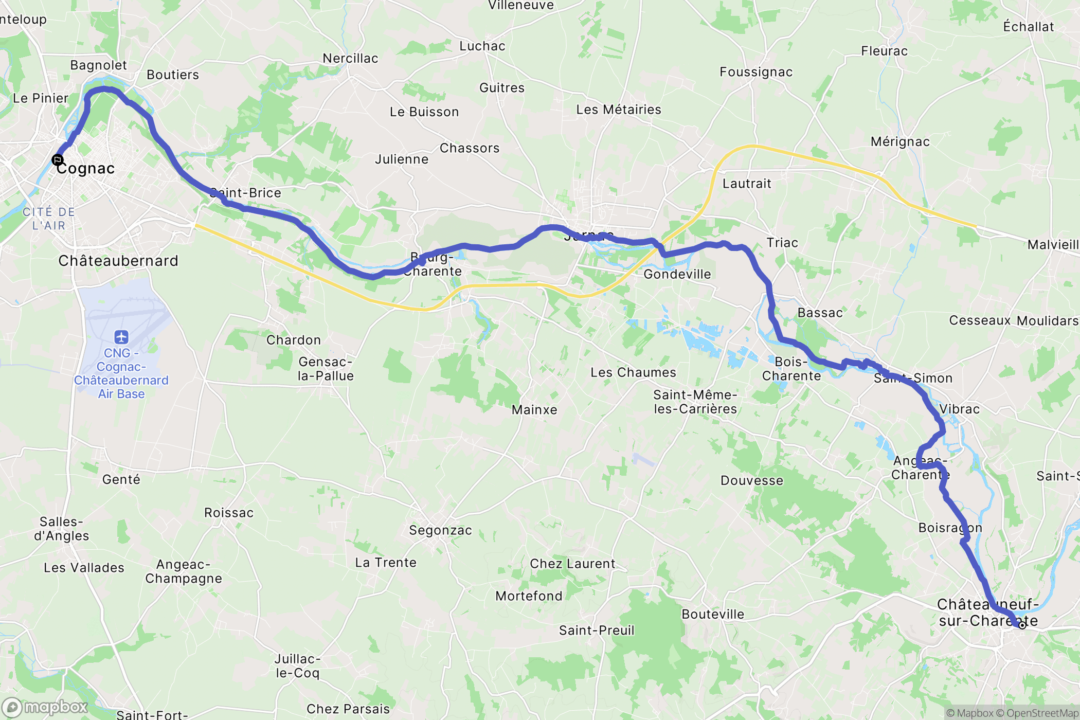Châteauneuf-sur-Charente : carte du parcours de randonnée - France
