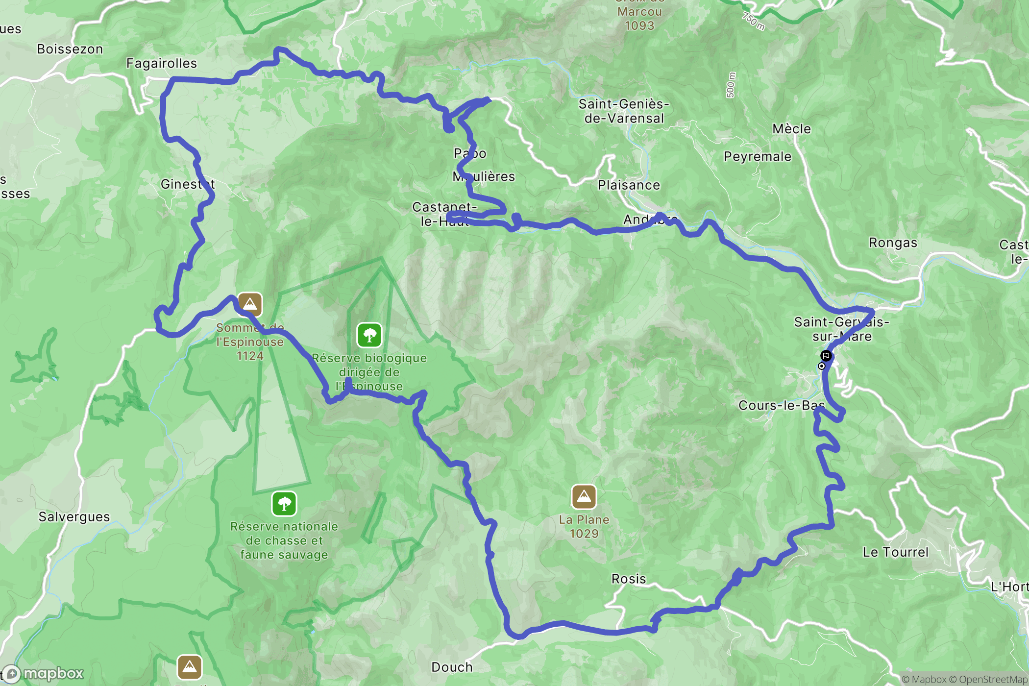 Saint-Gervais-sur-Mare : carte du parcours de randonnée - France