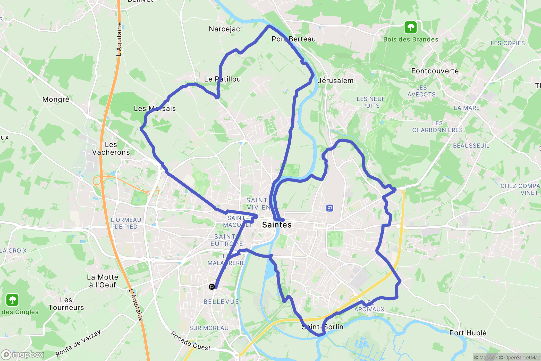 Saintes : carte du parcours de randonnée - France