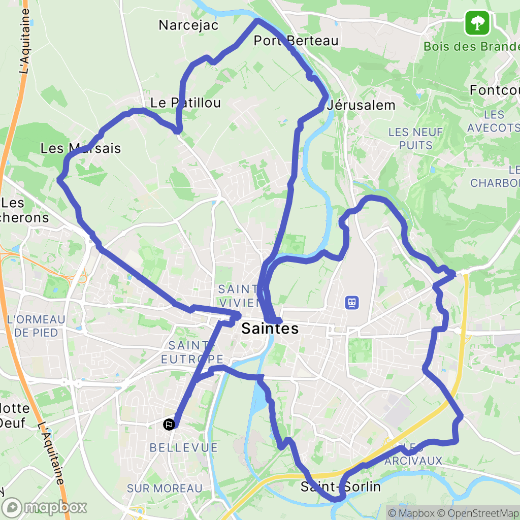 Saintes : carte du parcours de randonnée - France