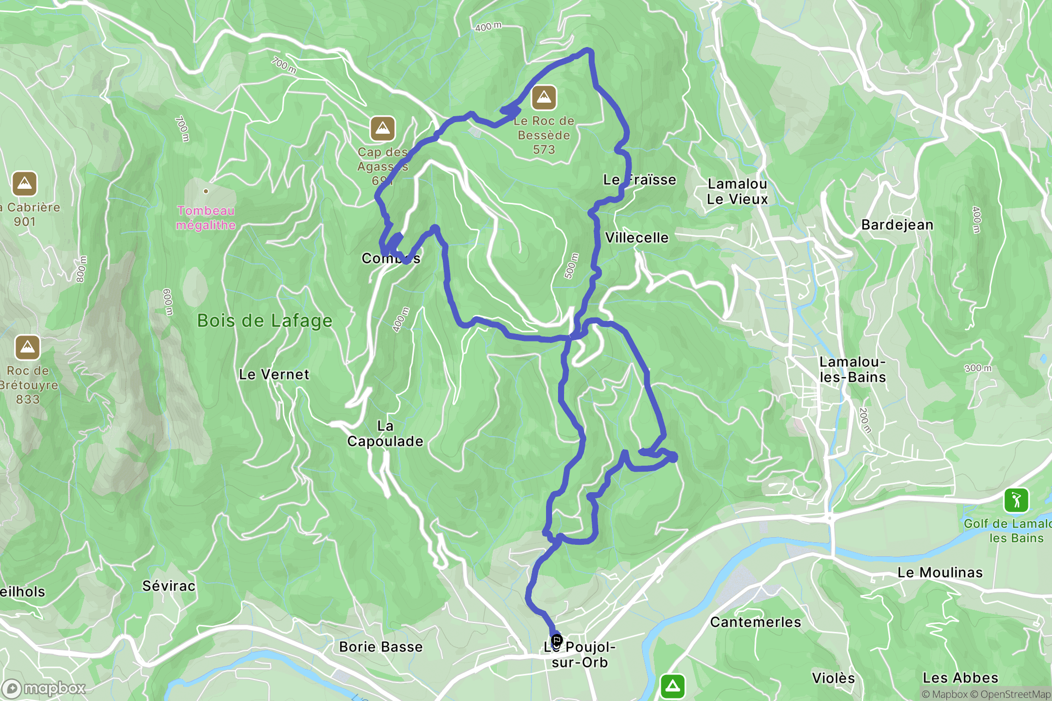 Le Poujol-sur-Orb : carte du parcours de randonnée - France