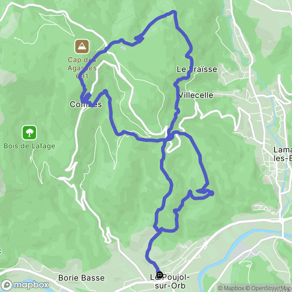 Le Poujol-sur-Orb : carte du parcours de randonnée - France
