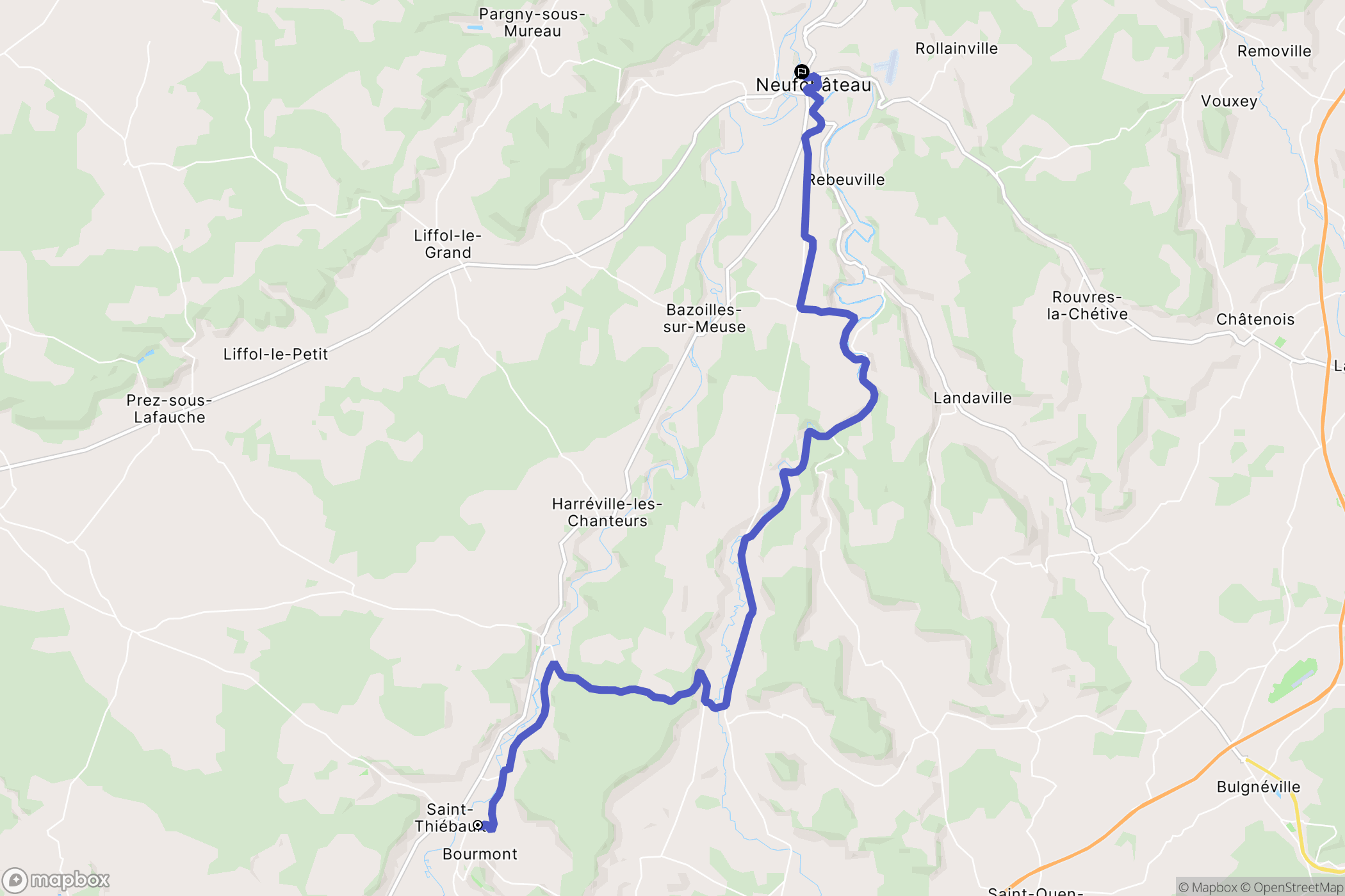 Bourmont-entre-Meuse-et-Mouzon : carte du parcours de randonnée - France