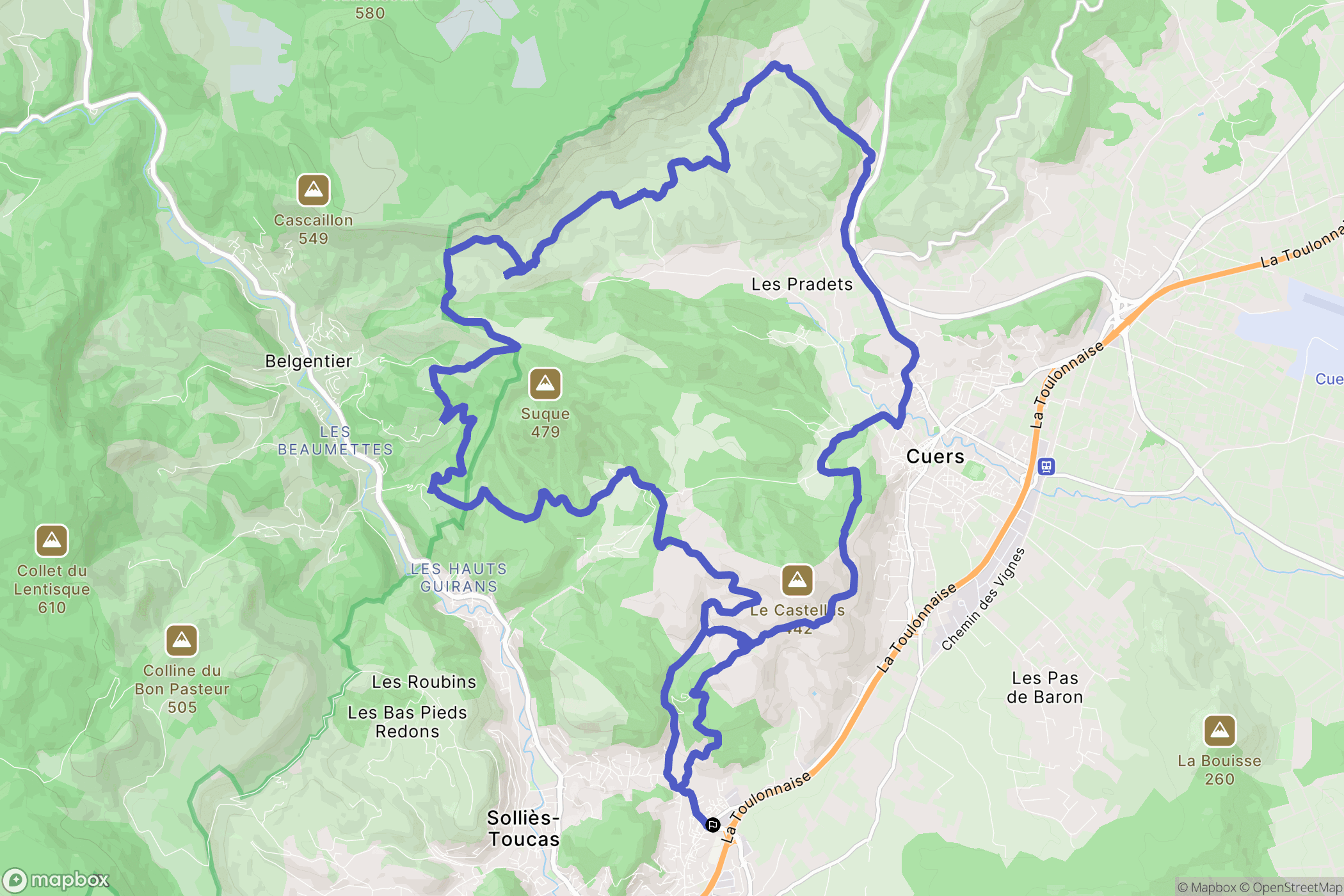 Solliès-Pont : carte du parcours de randonnée - France
