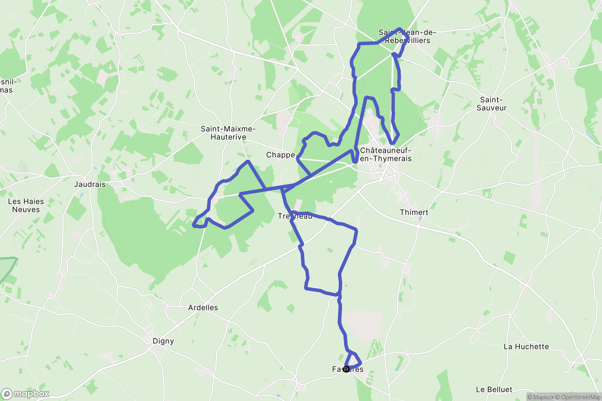Favières : carte du parcours de randonnée - France