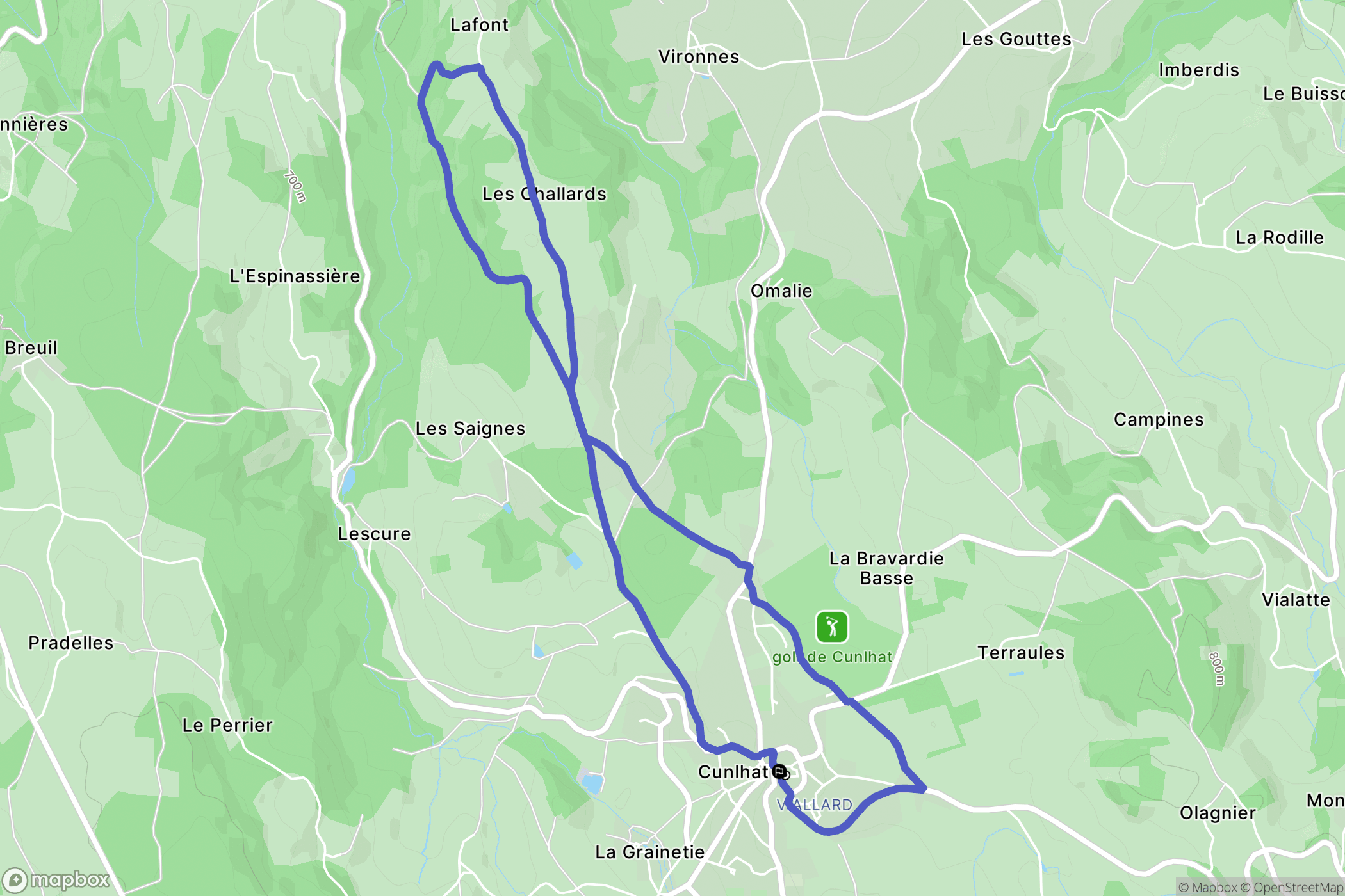 Cunlhat : carte du parcours de randonnée - France