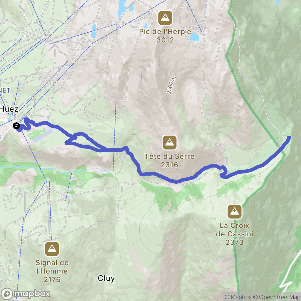 Huez : carte du parcours de randonnée - France