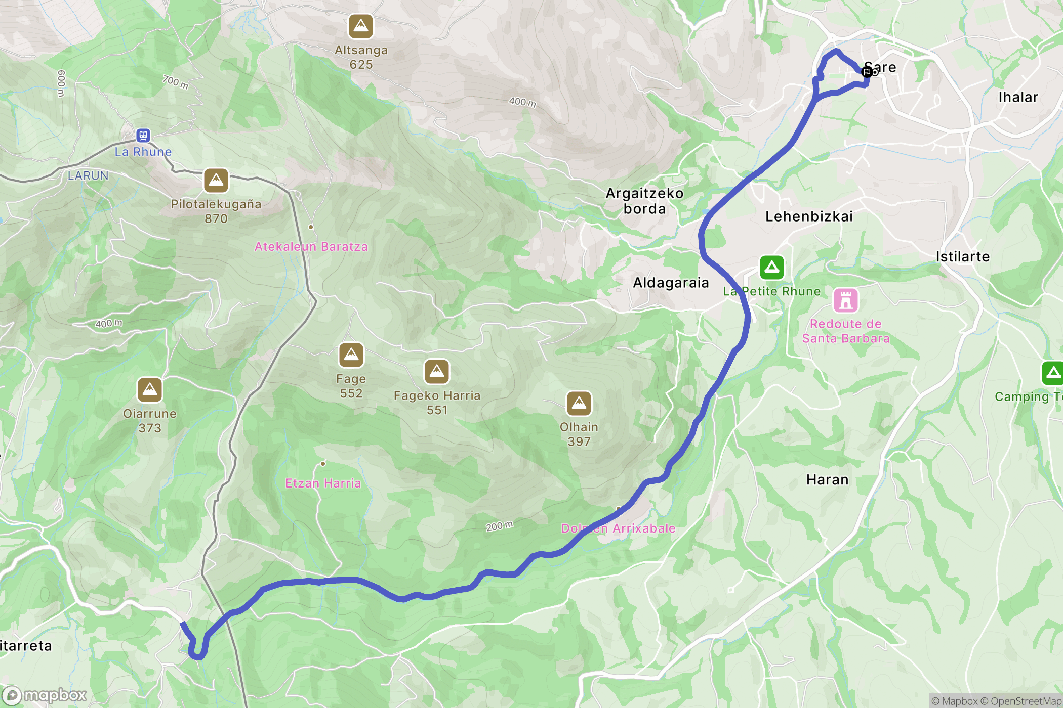 Sare : carte du parcours de randonnée - France