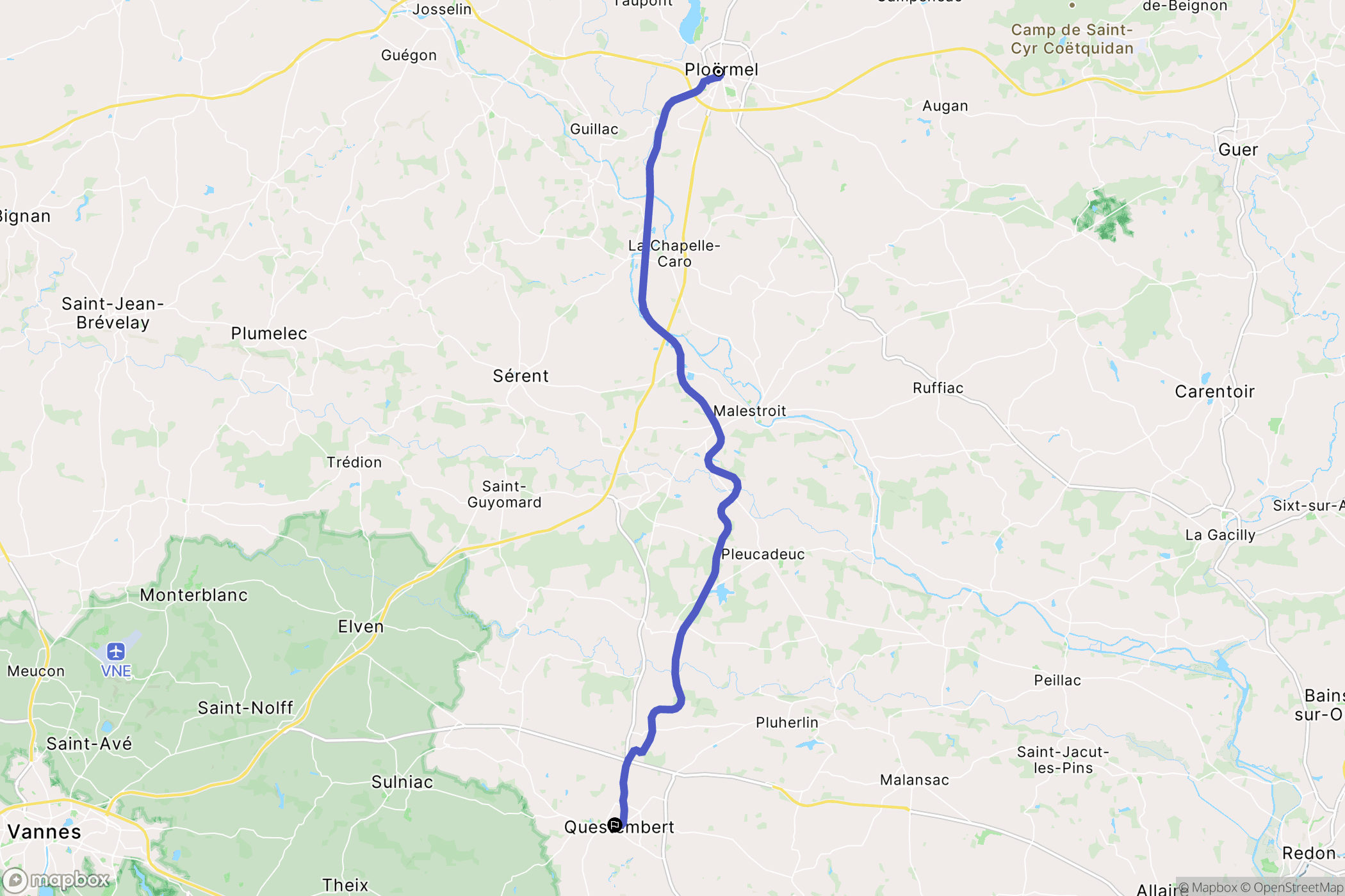 Ploërmel : carte du parcours de randonnée - France