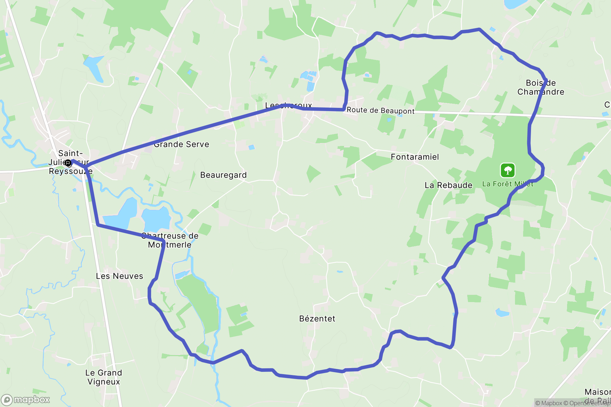 Saint-Julien-sur-Reyssouze : carte du parcours de randonnée - France