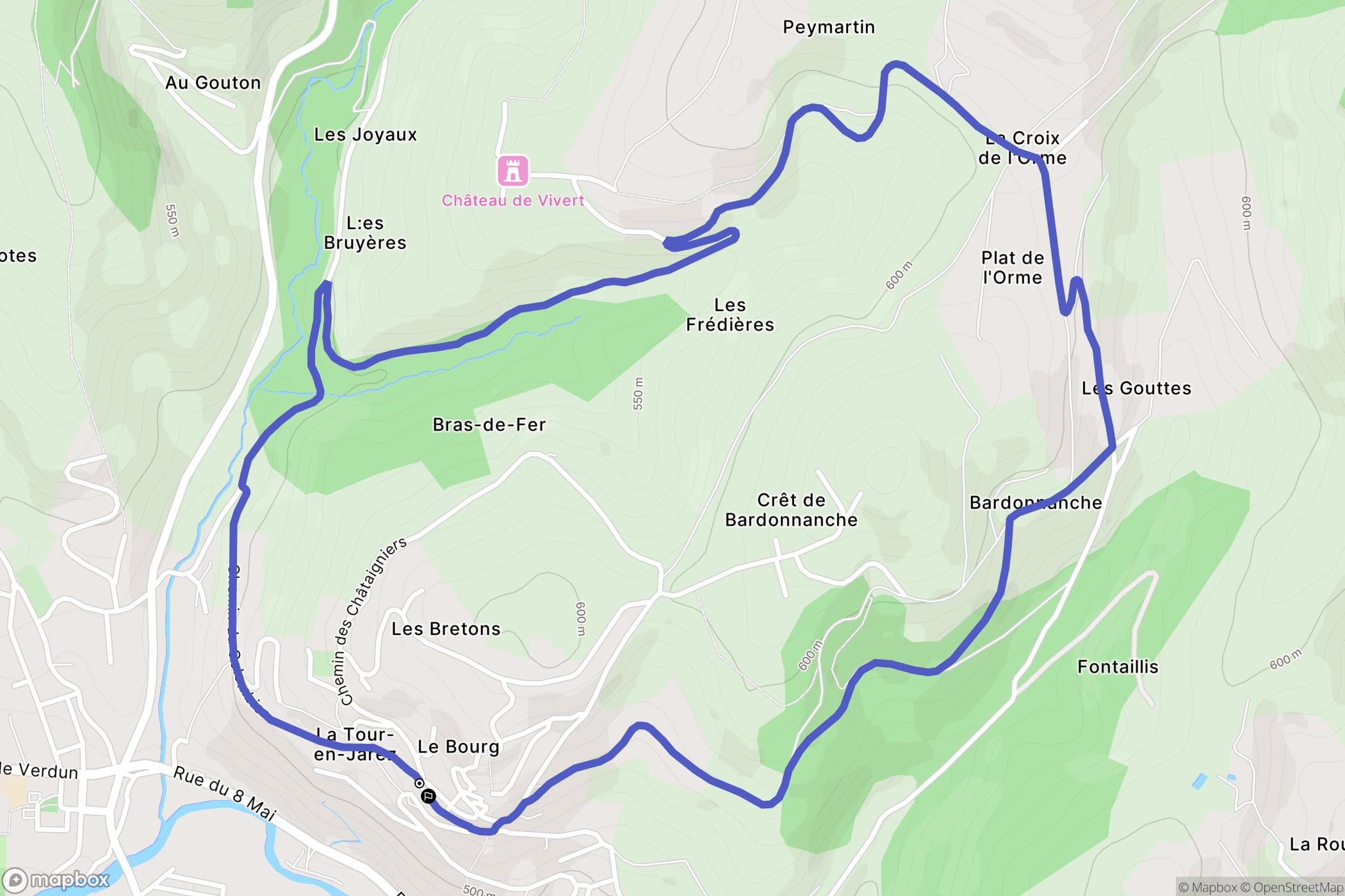 La Tour-en-Jarez : carte du parcours de randonnée - France