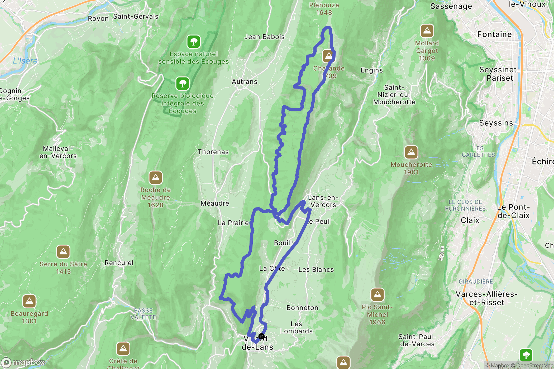 Villard-de-Lans : carte du parcours de randonnée - France