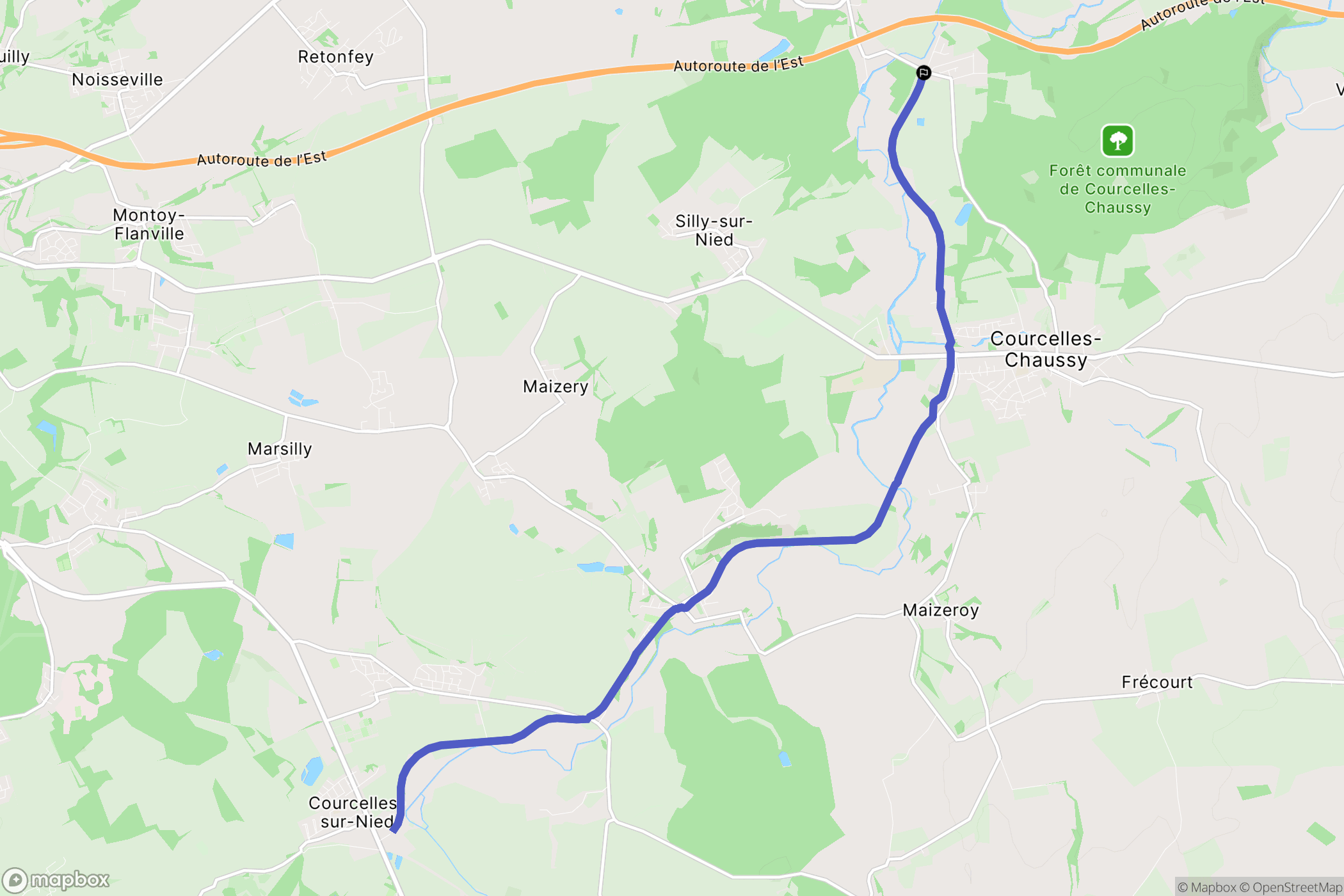 Courcelles-Chaussy : carte du parcours de randonnée - France
