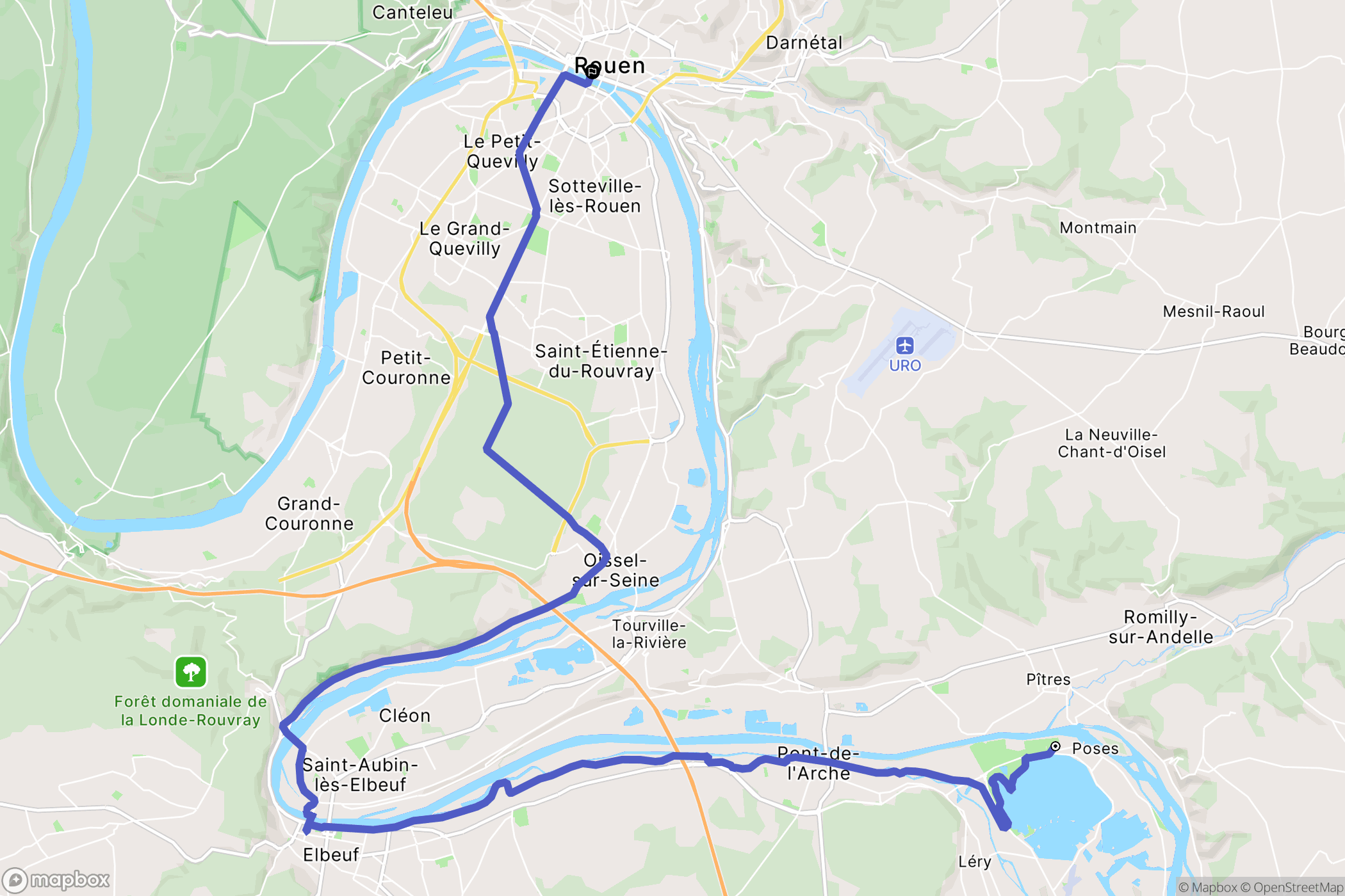 Poses : carte du parcours de randonnée - France